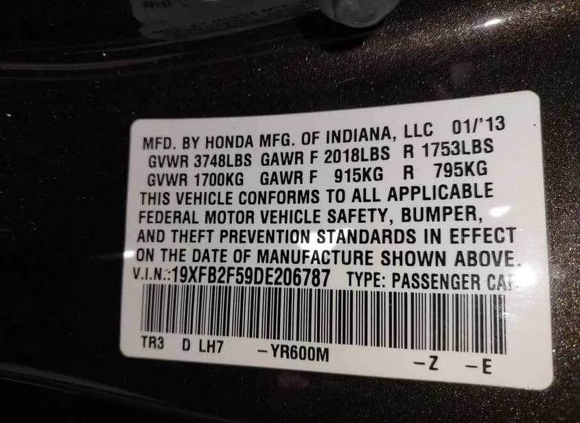 2013 HONDA Civic Used VIN 19XFB2F59DE206787 – interior seats 2013 HONDA Civic Used VIN 19XFB2F59DE206787 – interior seats