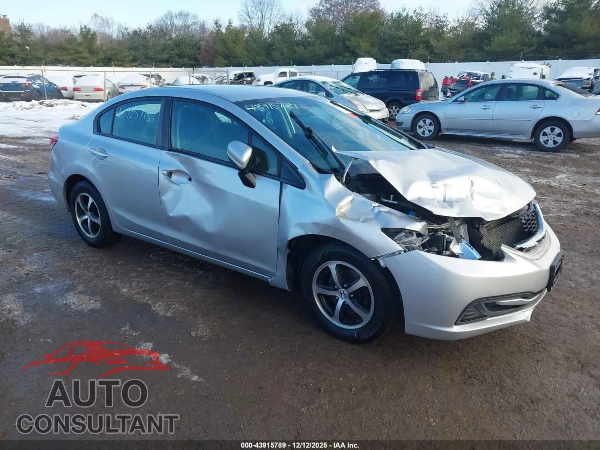 2015 HONDA CIVIC Damaged VIN 19XFB2F7XFE047119 – front exterior 2015 HONDA CIVIC Damaged VIN 19XFB2F7XFE047119 – front exterior