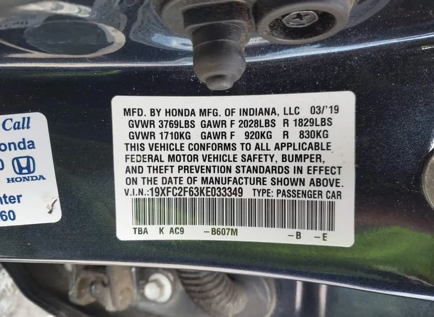 2019 HONDA Civic Used VIN 19XFC2F63KE033349 – front exterior 2019 HONDA Civic Used VIN 19XFC2F63KE033349 – front exterior
