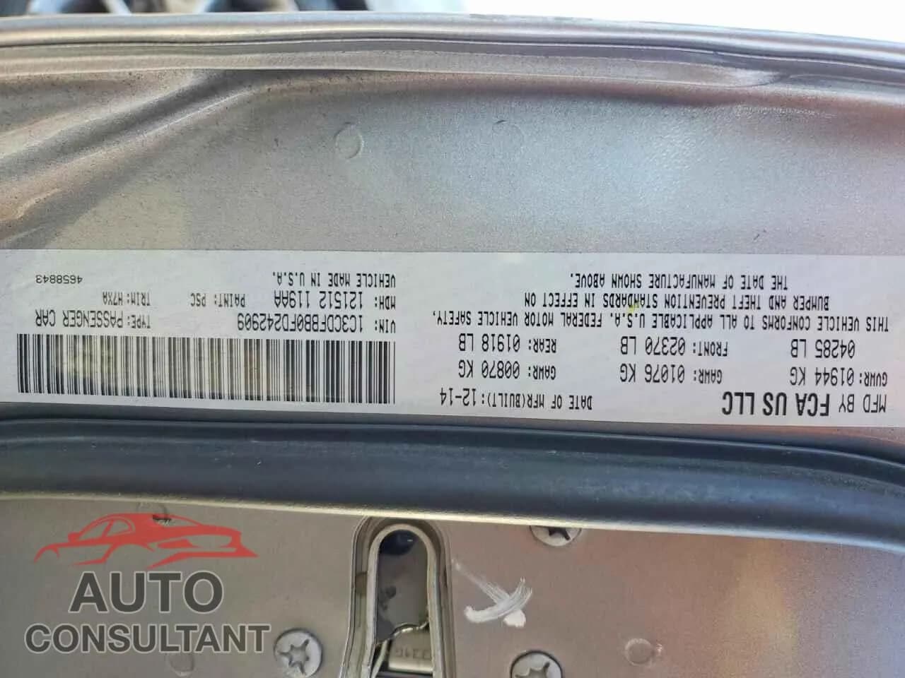 2015 DODGE DART Damaged VIN 1C3CDFBB0FD242909 – photo 12 2015 DODGE DART Damaged VIN 1C3CDFBB0FD242909 – photo 12