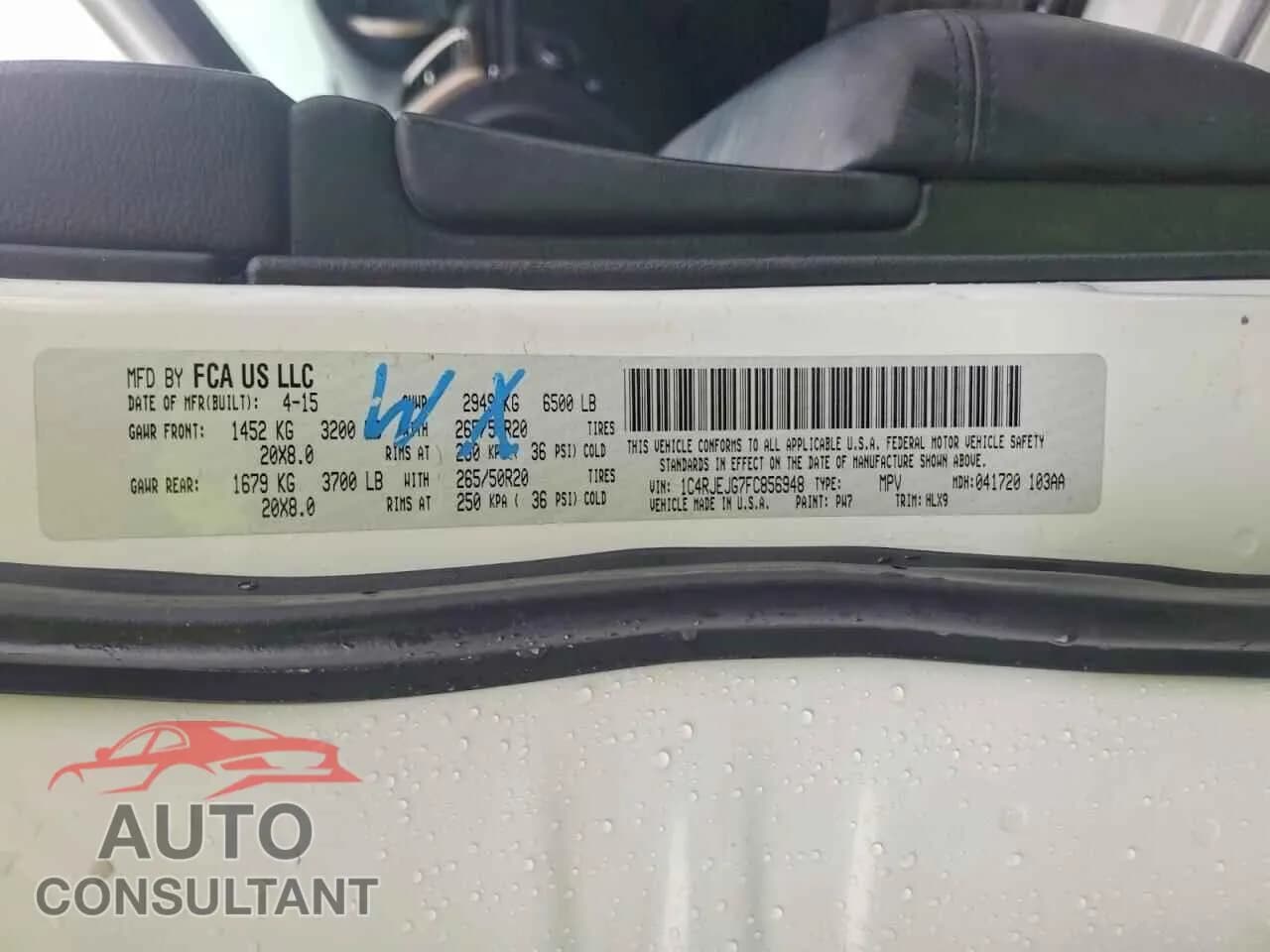 2015 JEEP GRAND CHER Damaged VIN 1C4RJEJG7FC856948 – photo 13 2015 JEEP GRAND CHER Damaged VIN 1C4RJEJG7FC856948 – photo 13