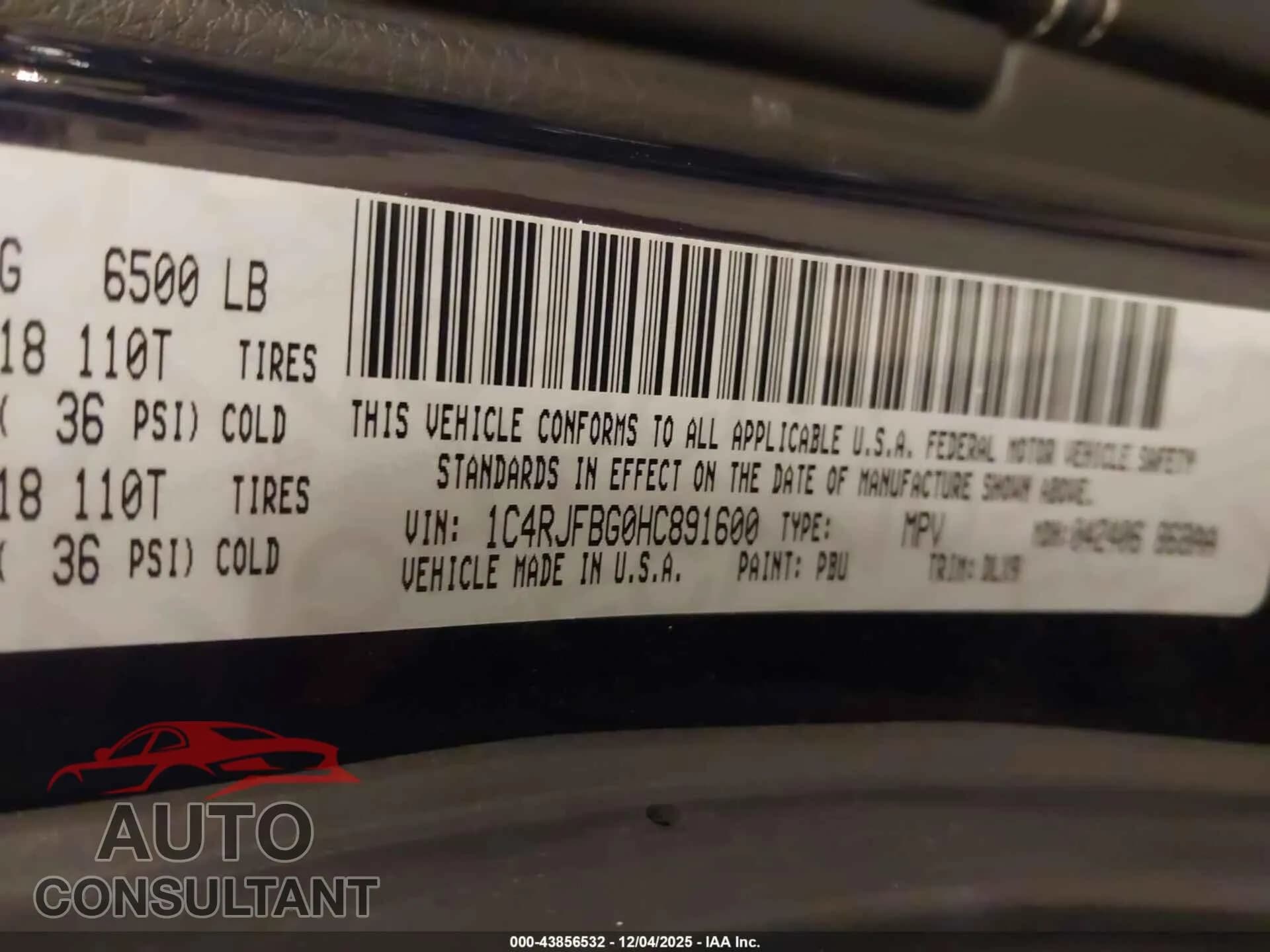 2017 JEEP GRAND CHEROKEE Damaged VIN 1C4RJFBG0HC891600 – trunk area 2017 JEEP GRAND CHEROKEE Damaged VIN 1C4RJFBG0HC891600 – trunk area