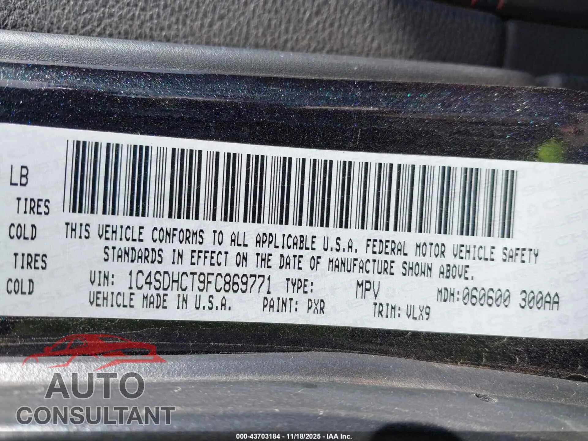 2015 DODGE DURANGO Damaged VIN 1C4SDHCT9FC869771 – trunk area 2015 DODGE DURANGO Damaged VIN 1C4SDHCT9FC869771 – trunk area