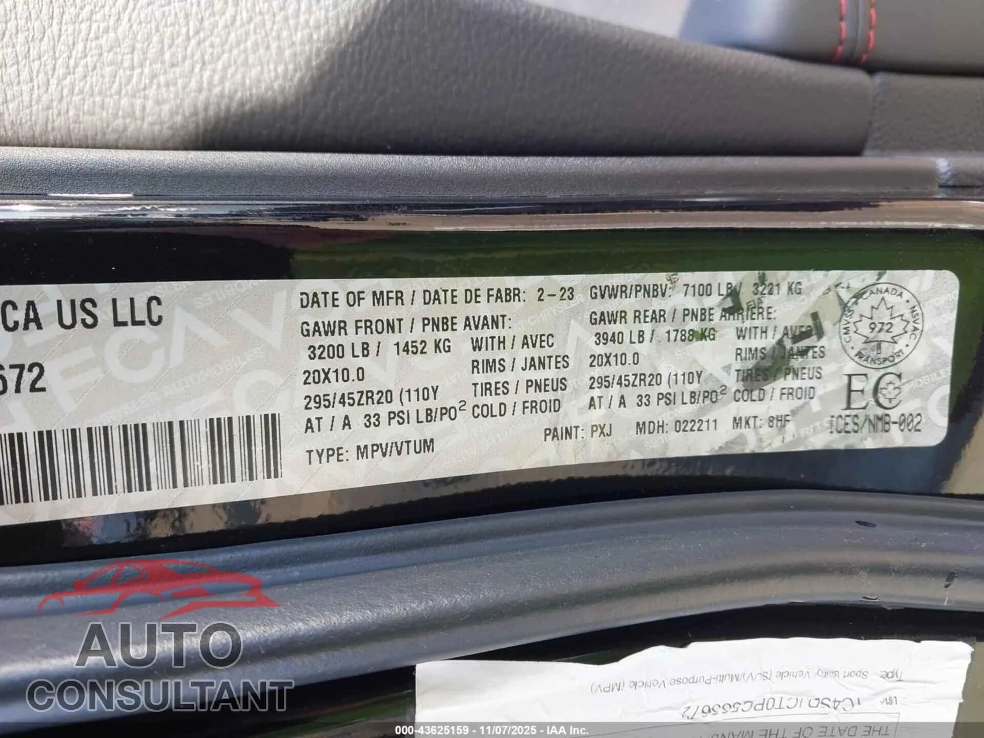 2023 DODGE DURANGO Damaged VIN 1C4SDJCT0PC583672 – trunk area 2023 DODGE DURANGO Damaged VIN 1C4SDJCT0PC583672 – trunk area