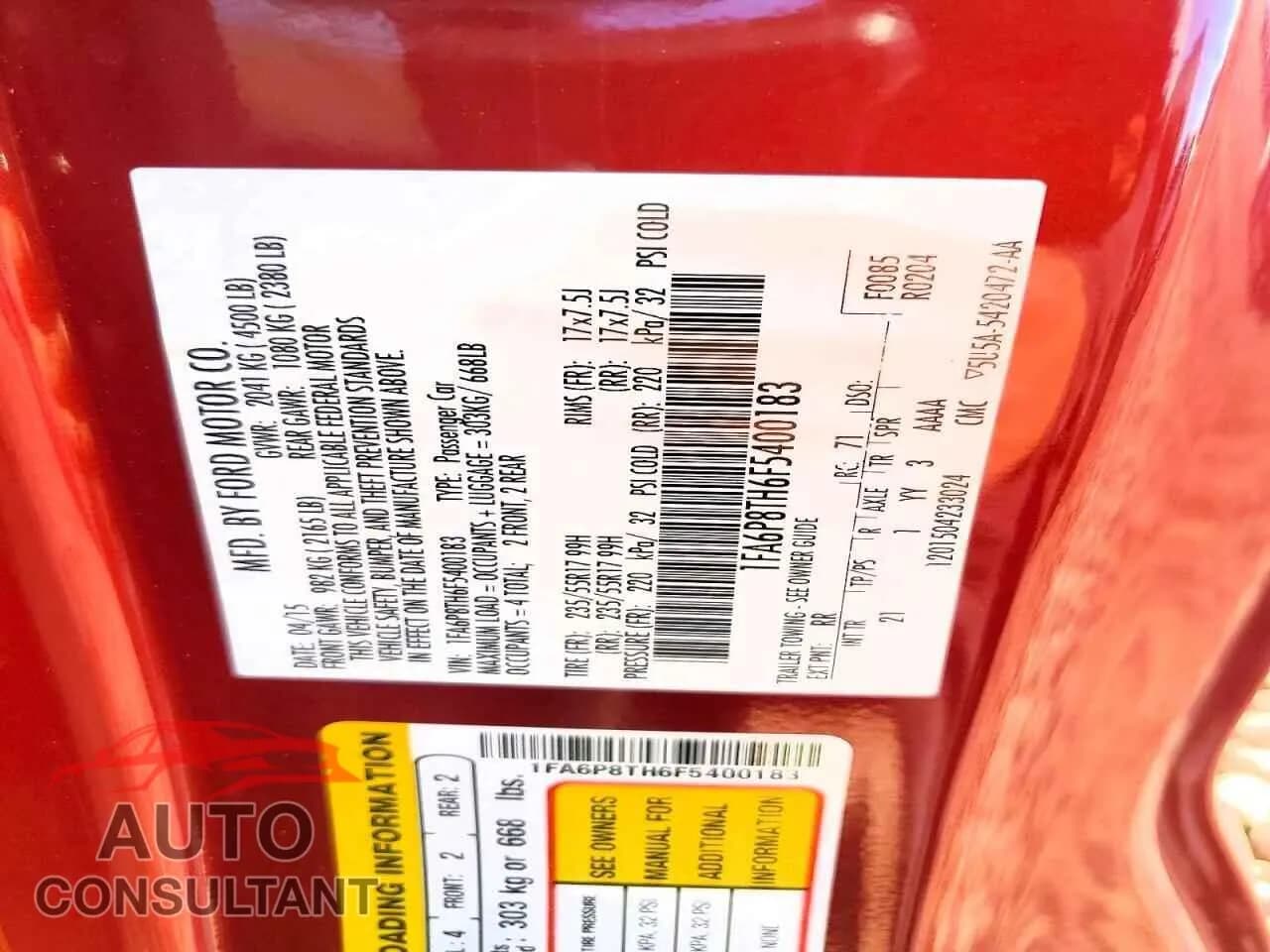 2015 FORD ALL Models Damaged VIN 1FA6P8TH6F5400183 – photo 12 2015 FORD ALL Models Damaged VIN 1FA6P8TH6F5400183 – photo 12