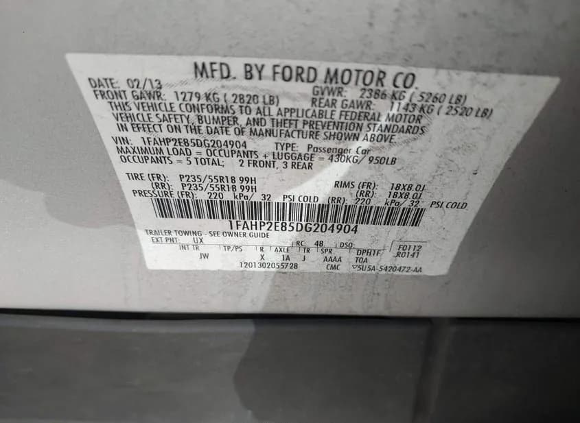2013 FORD Taurus Used VIN 1FAHP2E85DG204904 – rear exterior 2013 FORD Taurus Used VIN 1FAHP2E85DG204904 – rear exterior