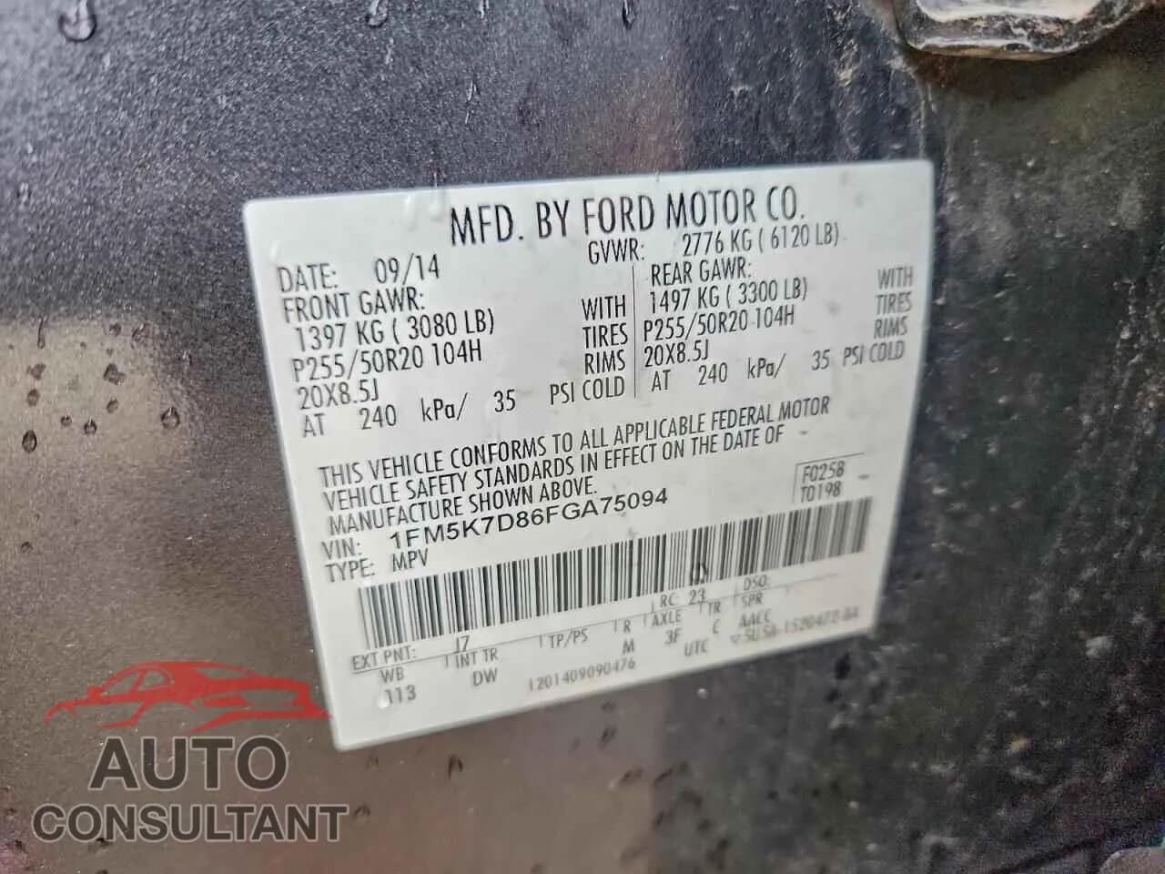 2015 FORD EXPLORER Damaged VIN 1FM5K7D86FGA75094 – photo 13 2015 FORD EXPLORER Damaged VIN 1FM5K7D86FGA75094 – photo 13