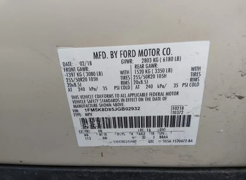 2018 FORD Explorer Used VIN 1FM5K8D85JGB02932 – engine bay 2018 FORD Explorer Used VIN 1FM5K8D85JGB02932 – engine bay