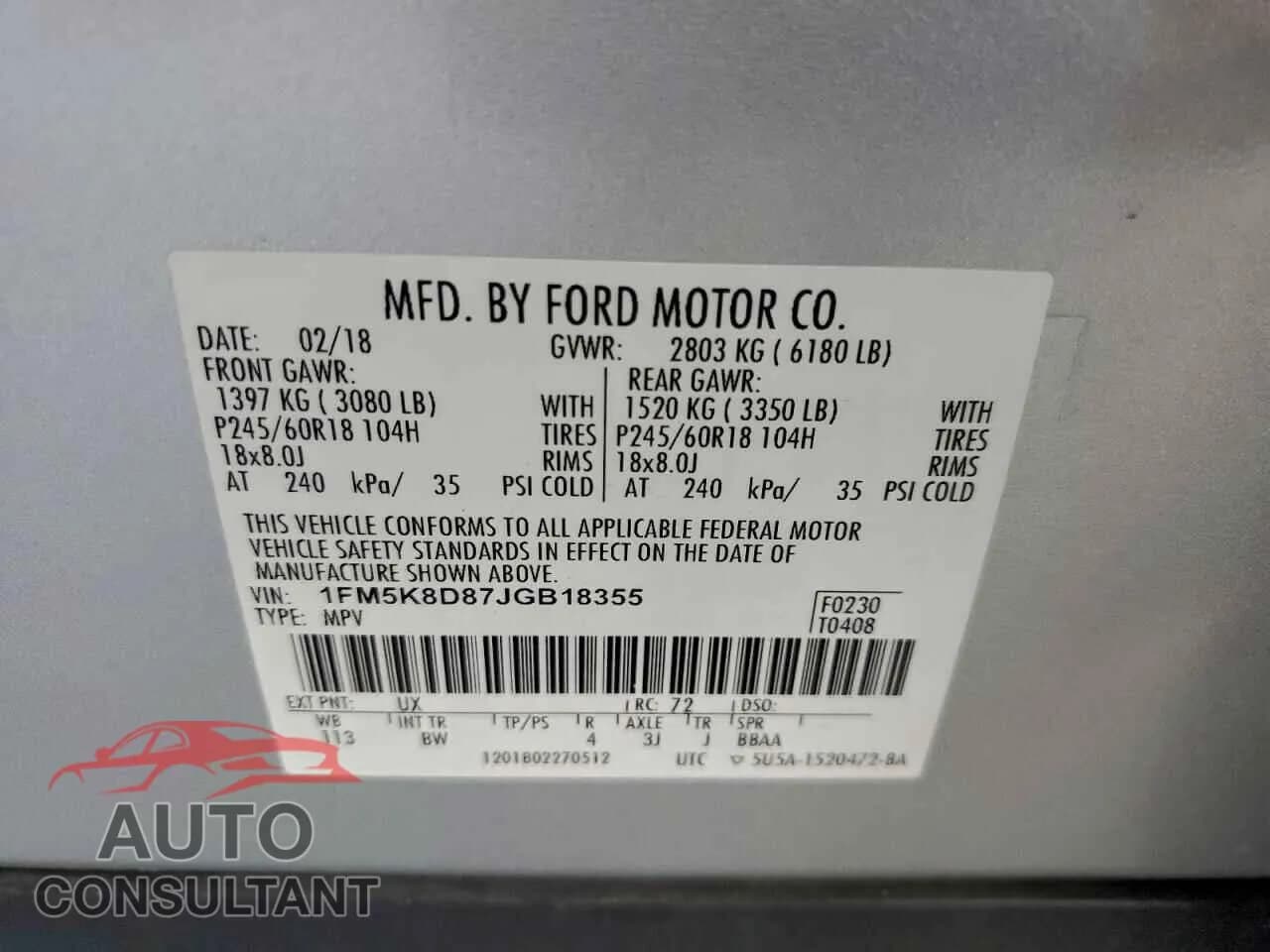 2018 FORD EXPLORER Damaged VIN 1FM5K8D87JGB18355 – photo 14 2018 FORD EXPLORER Damaged VIN 1FM5K8D87JGB18355 – photo 14