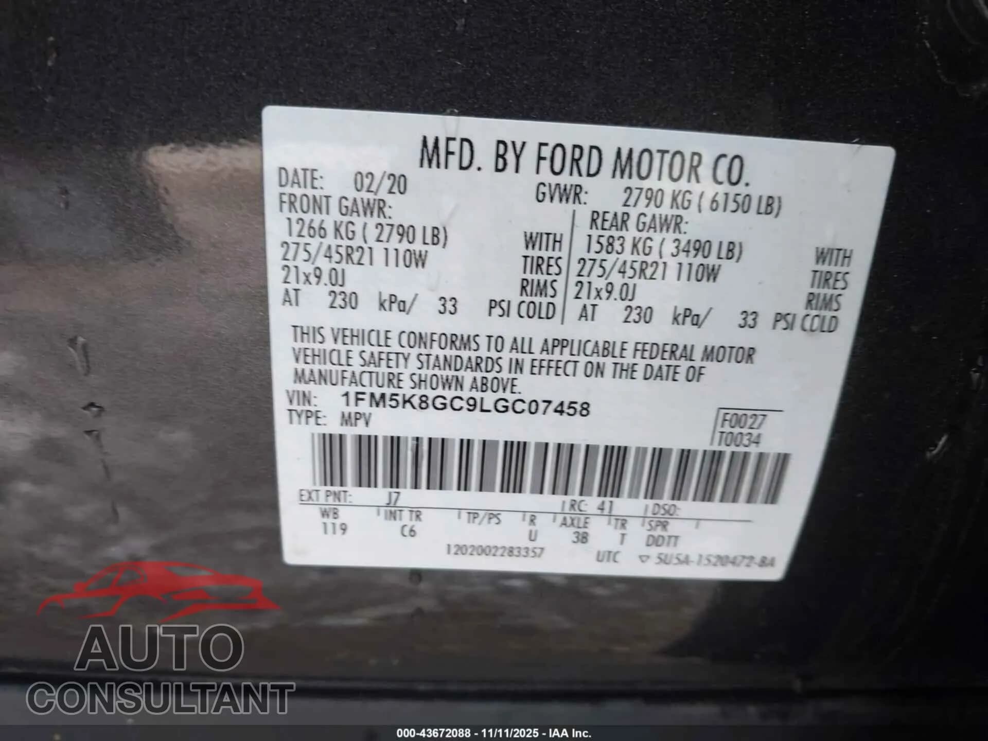 2020 FORD EXPLORER Damaged VIN 1FM5K8GC9LGC07458 – trunk area 2020 FORD EXPLORER Damaged VIN 1FM5K8GC9LGC07458 – trunk area