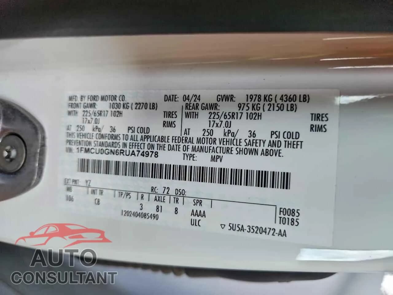 2024 FORD ESCAPE ACT Damaged VIN 1FMCU0GN6RUA74978 – photo 13 2024 FORD ESCAPE ACT Damaged VIN 1FMCU0GN6RUA74978 – photo 13