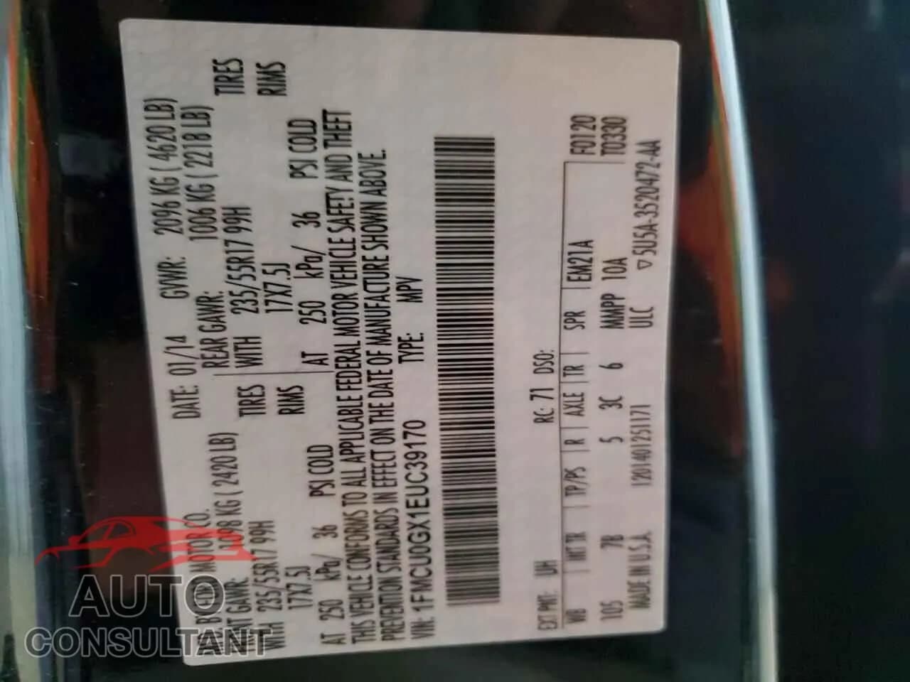 2014 FORD ESCAPE Damaged VIN 1FMCU0GX1EUC39170 – photo 13 2014 FORD ESCAPE Damaged VIN 1FMCU0GX1EUC39170 – photo 13