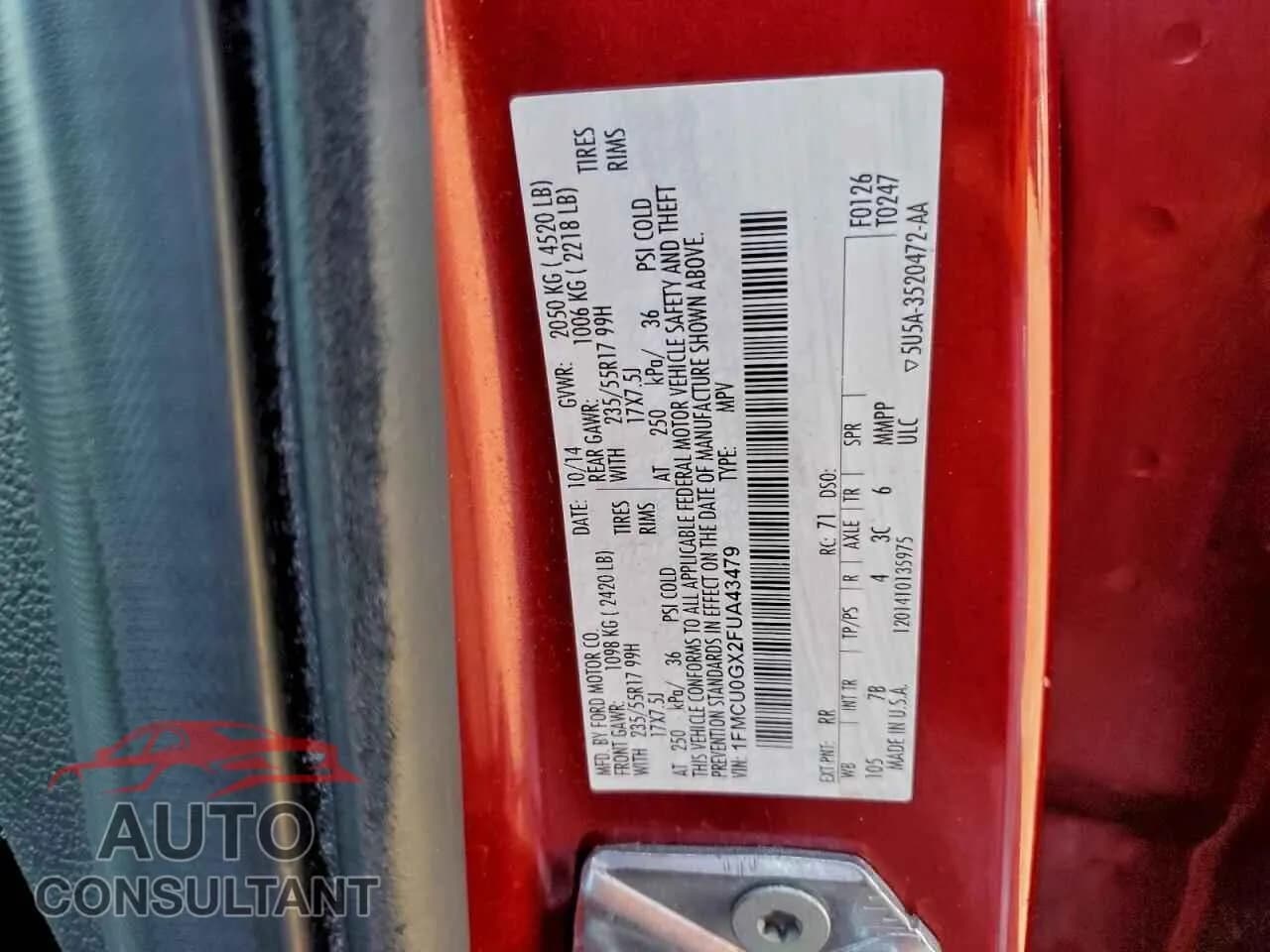 2015 FORD ESCAPE Damaged VIN 1FMCU0GX2FUA43479 – photo 13 2015 FORD ESCAPE Damaged VIN 1FMCU0GX2FUA43479 – photo 13