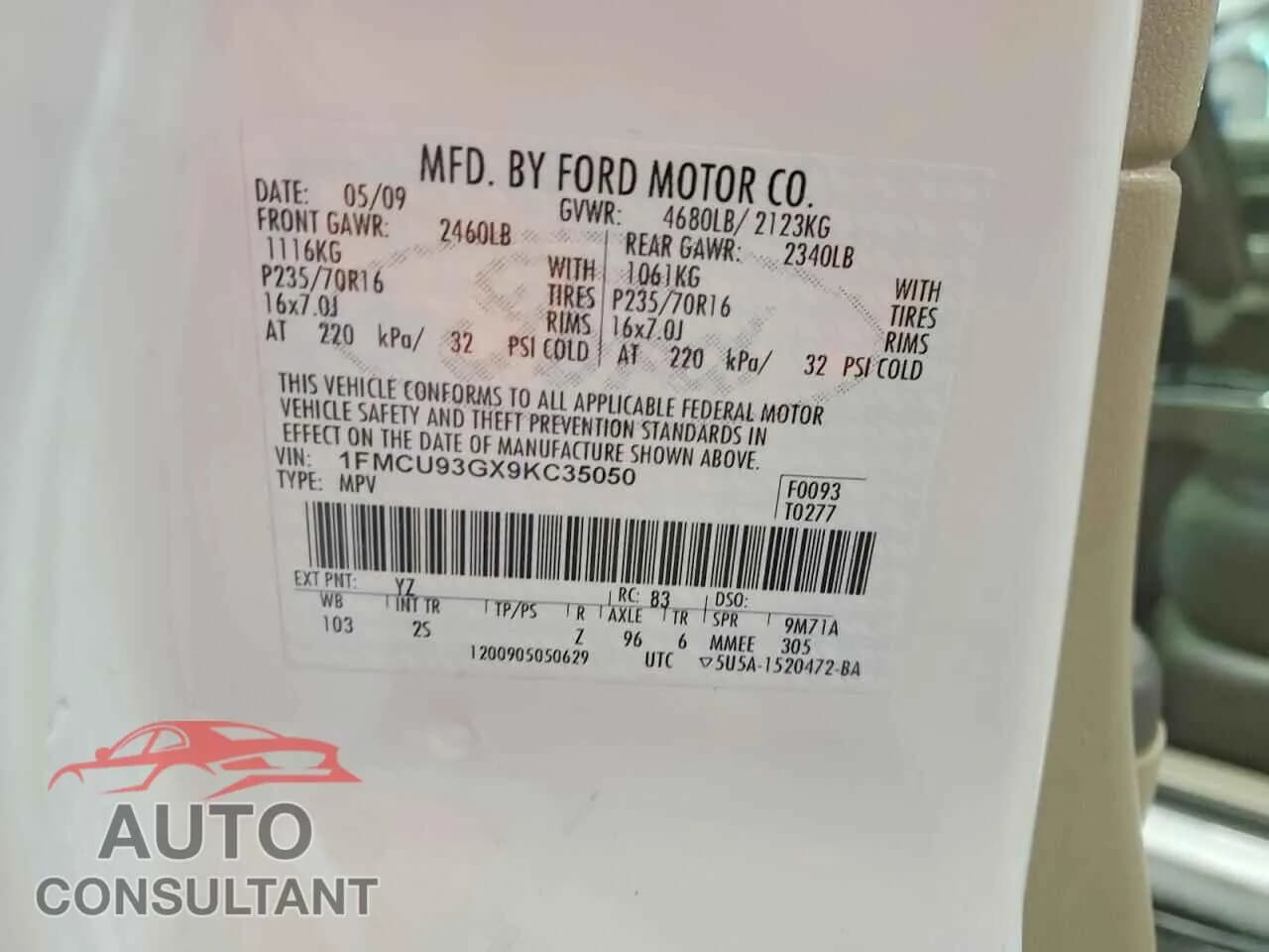 2009 FORD ESCAPE Damaged VIN 1FMCU93GX9KC35050 – photo 13 2009 FORD ESCAPE Damaged VIN 1FMCU93GX9KC35050 – photo 13