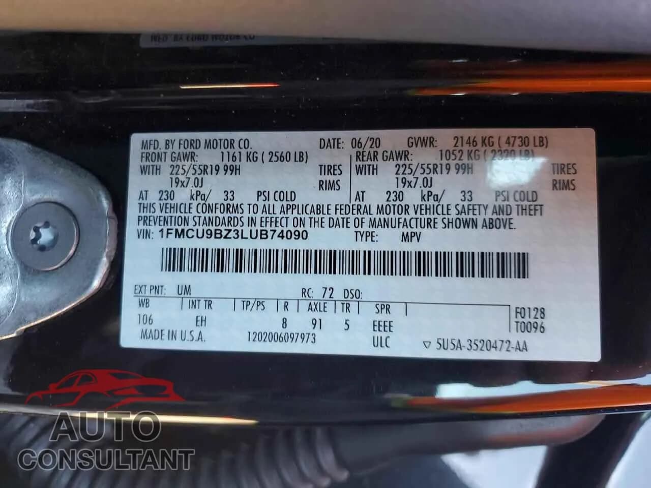 2020 FORD ESCAPE Damaged VIN 1FMCU9BZ3LUB74090 – photo 14 2020 FORD ESCAPE Damaged VIN 1FMCU9BZ3LUB74090 – photo 14