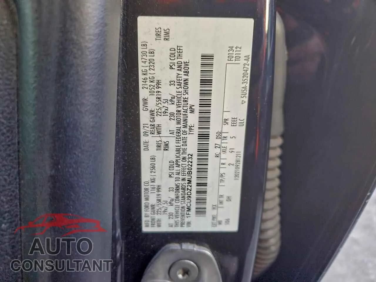 2021 FORD ESCAPE Damaged VIN 1FMCU9DZ2MUB02232 – photo 13 2021 FORD ESCAPE Damaged VIN 1FMCU9DZ2MUB02232 – photo 13