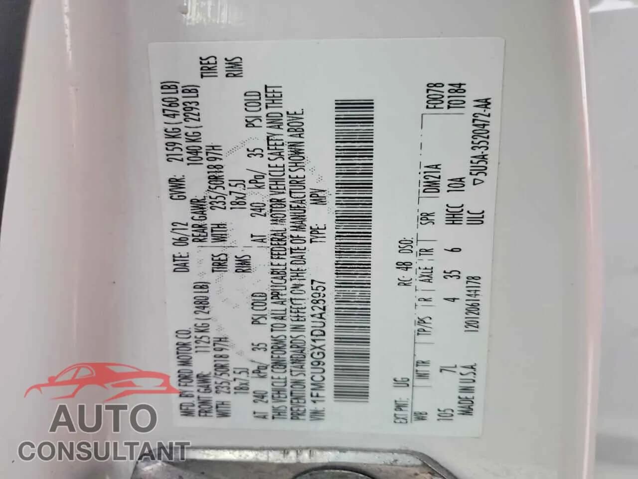 2013 FORD ESCAPE Damaged VIN 1FMCU9GX1DUA28957 – photo 13 2013 FORD ESCAPE Damaged VIN 1FMCU9GX1DUA28957 – photo 13