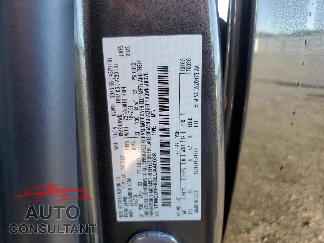 2020 FORD ESCAPE Damaged VIN 1FMCU9H93LUA40039 – photo 13 2020 FORD ESCAPE Damaged VIN 1FMCU9H93LUA40039 – photo 13