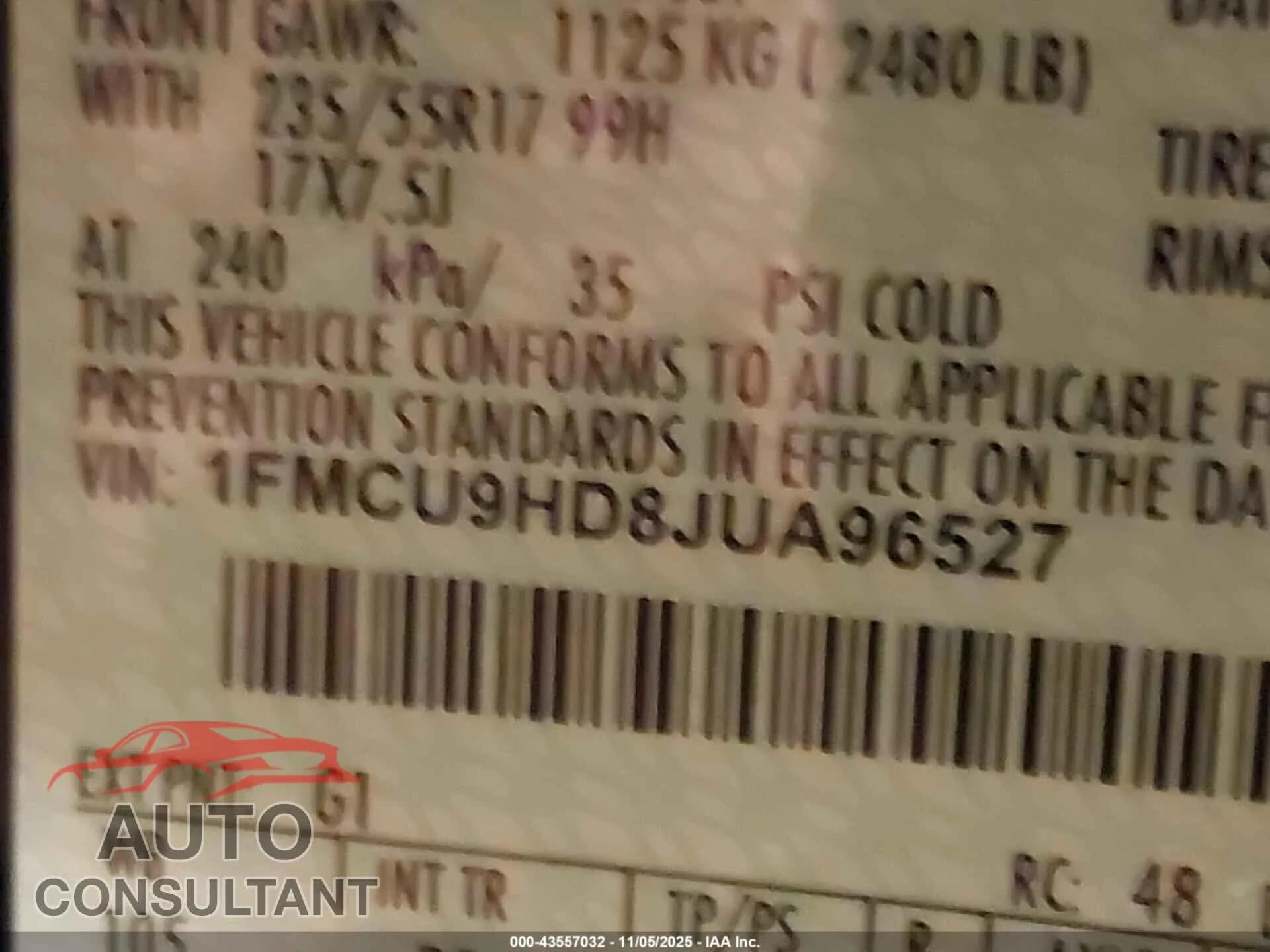 2018 FORD ESCAPE Damaged VIN 1FMCU9HD8JUA96527 – trunk area 2018 FORD ESCAPE Damaged VIN 1FMCU9HD8JUA96527 – trunk area