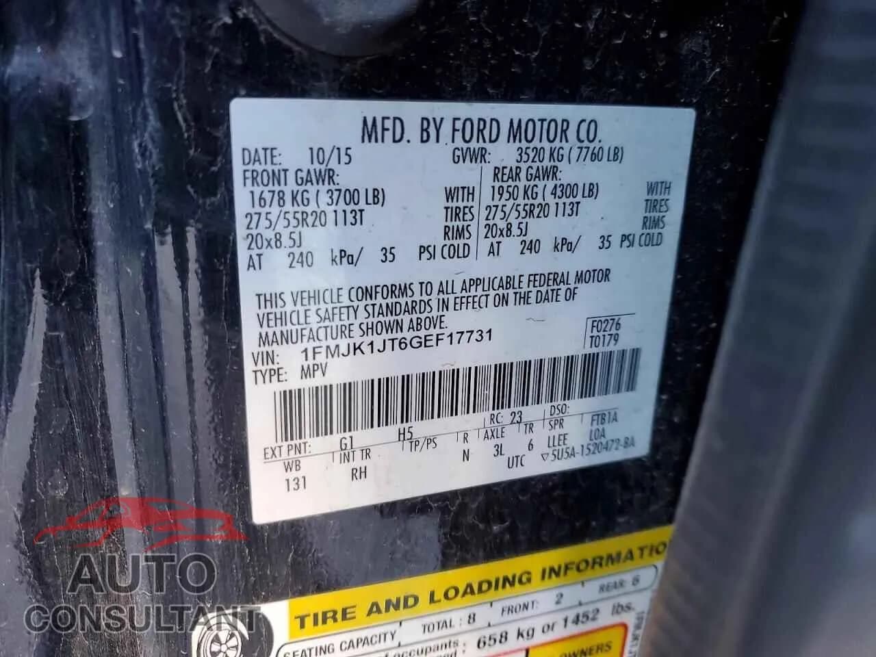 2016 FORD EXPEDITION Damaged VIN 1FMJK1JT6GEF17731 – photo 12 2016 FORD EXPEDITION Damaged VIN 1FMJK1JT6GEF17731 – photo 12