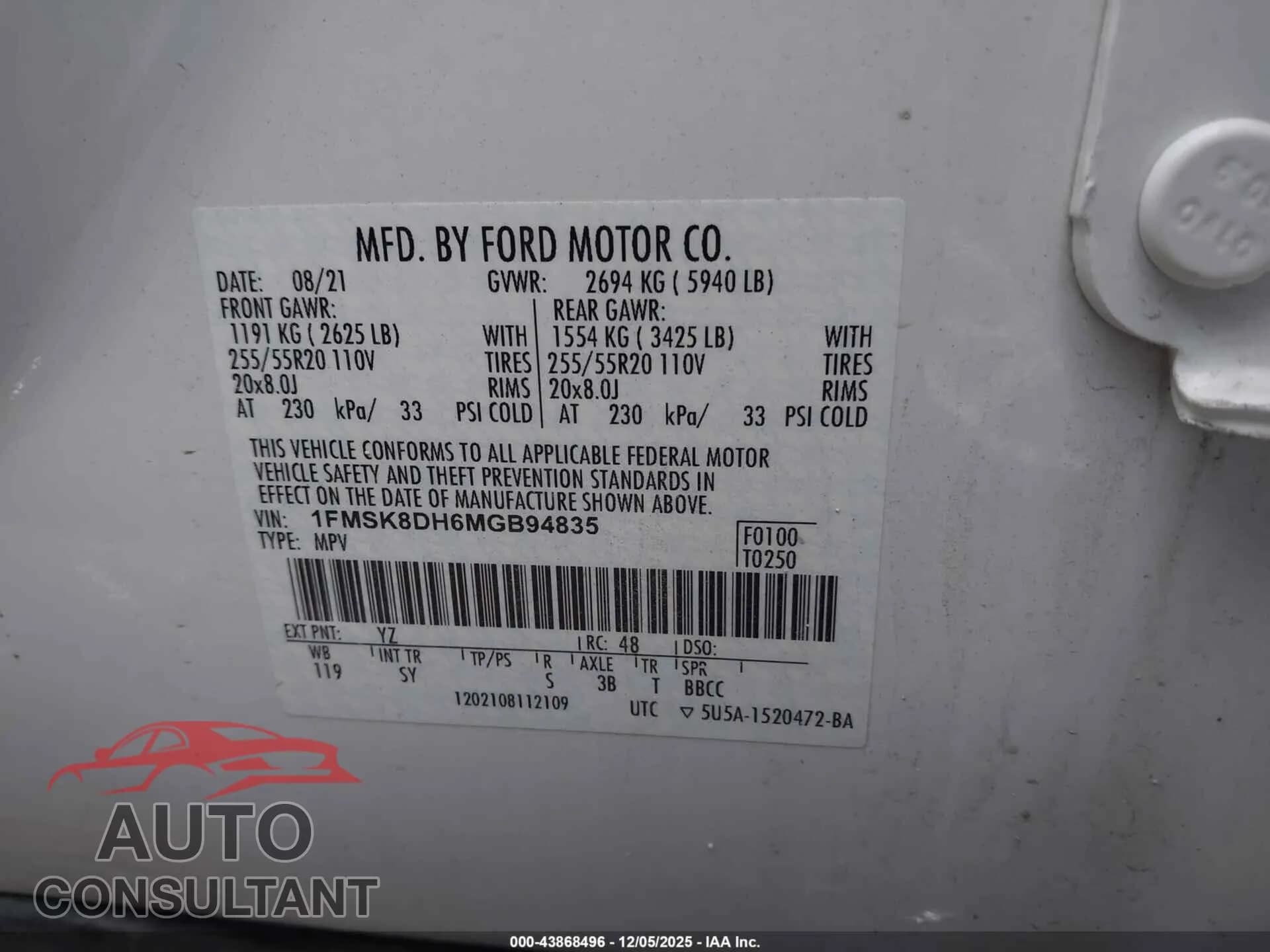 2021 FORD EXPLORER Damaged VIN 1FMSK8DH6MGB94835 – trunk area 2021 FORD EXPLORER Damaged VIN 1FMSK8DH6MGB94835 – trunk area