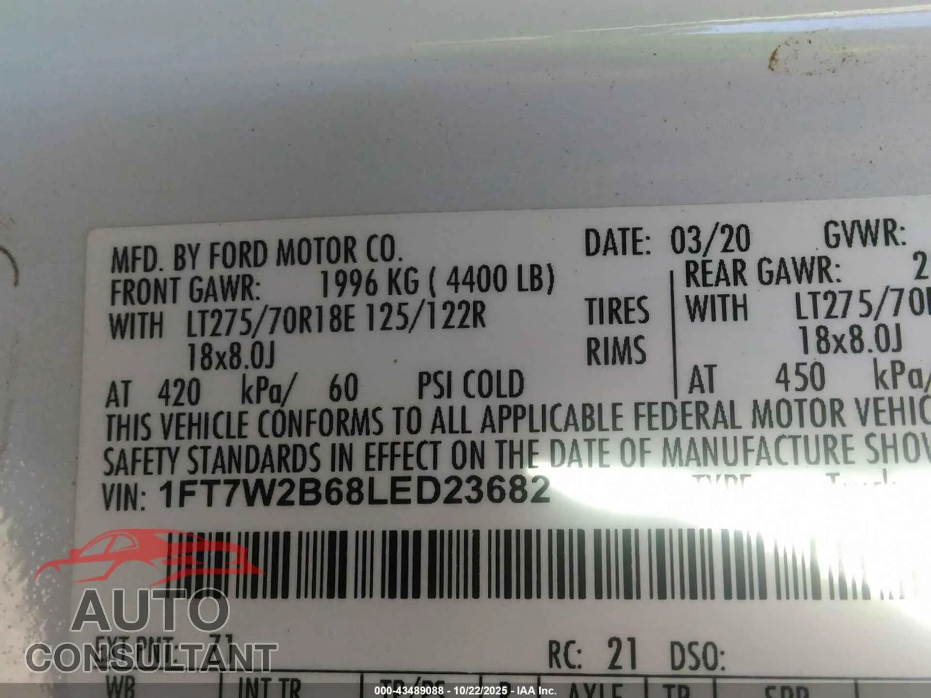 2020 FORD F250 Damaged VIN 1FT7W2B68LED23682 – trunk area 2020 FORD F250 Damaged VIN 1FT7W2B68LED23682 – trunk area