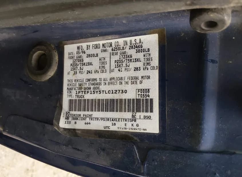 1996 FORD F-150 Used VIN 1FTEF15Y5TLC12730 – exterior detail 1996 FORD F-150 Used VIN 1FTEF15Y5TLC12730 – exterior detail