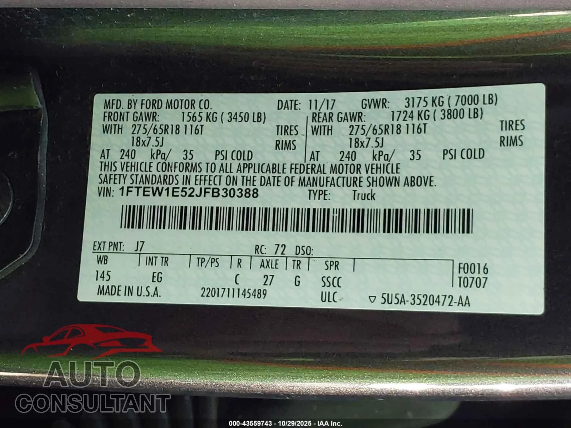 2018 FORD F-150 Damaged VIN 1FTEW1E52JFB30388 – trunk area 2018 FORD F-150 Damaged VIN 1FTEW1E52JFB30388 – trunk area