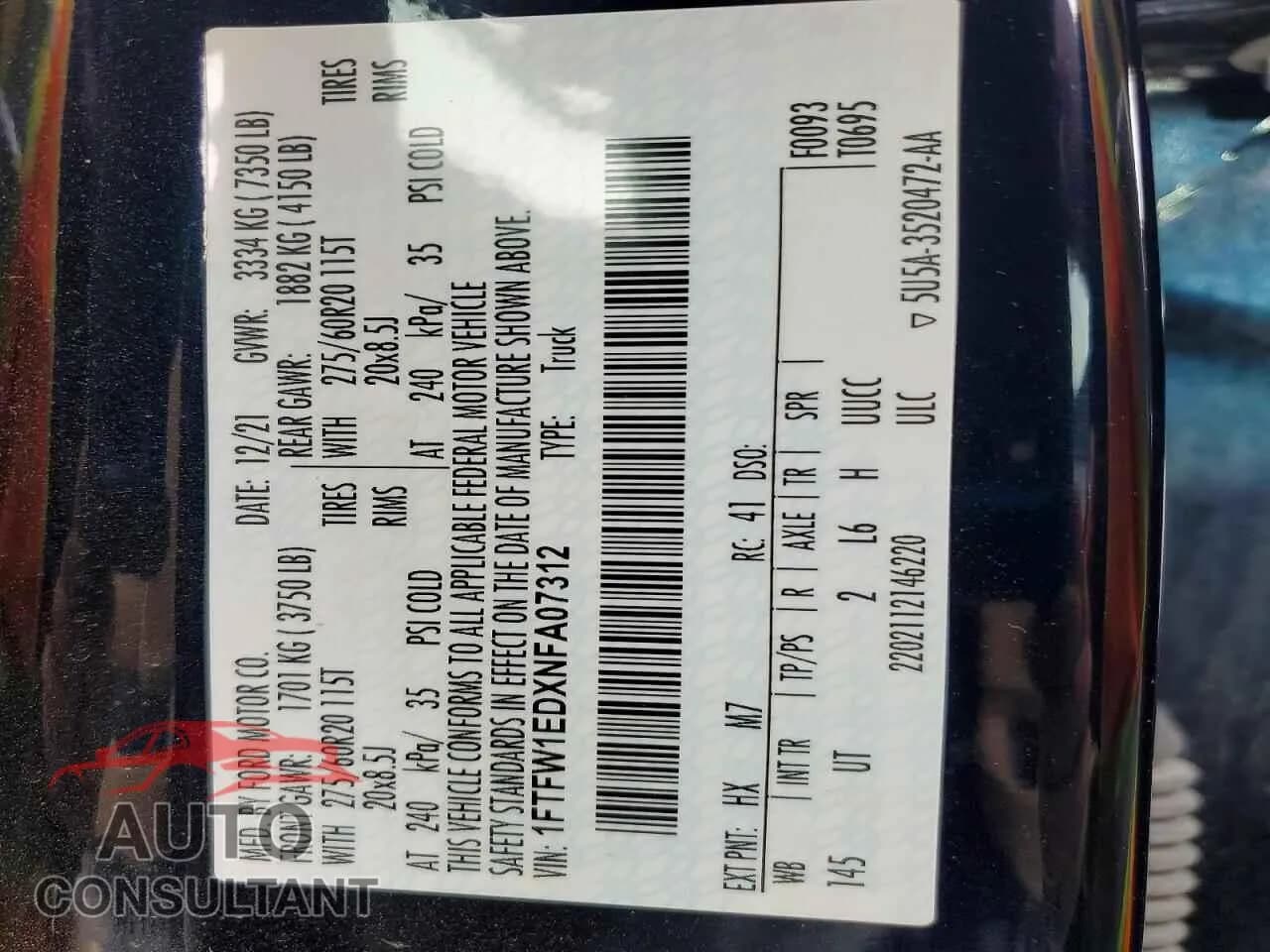 2022 FORD F-150 Damaged VIN 1FTFW1EDXNFA07312 – photo 12 2022 FORD F-150 Damaged VIN 1FTFW1EDXNFA07312 – photo 12