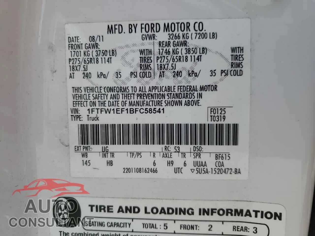 2011 FORD F-150 Damaged VIN 1FTFW1EF1BFC58541 – photo 12 2011 FORD F-150 Damaged VIN 1FTFW1EF1BFC58541 – photo 12