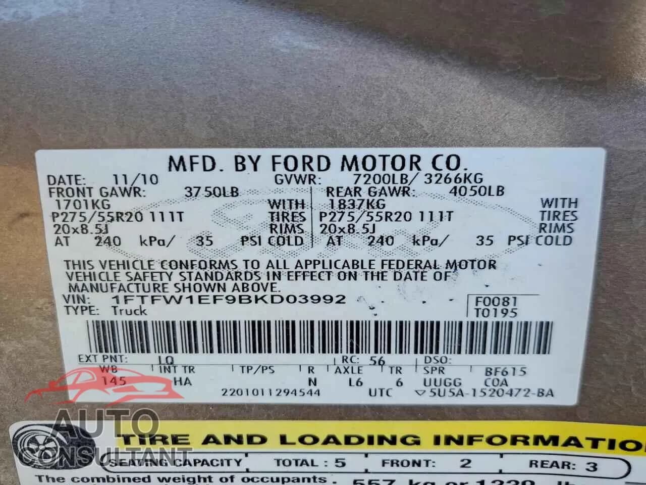 2011 FORD F-150 Damaged VIN 1FTFW1EF9BKD03992 – photo 13 2011 FORD F-150 Damaged VIN 1FTFW1EF9BKD03992 – photo 13