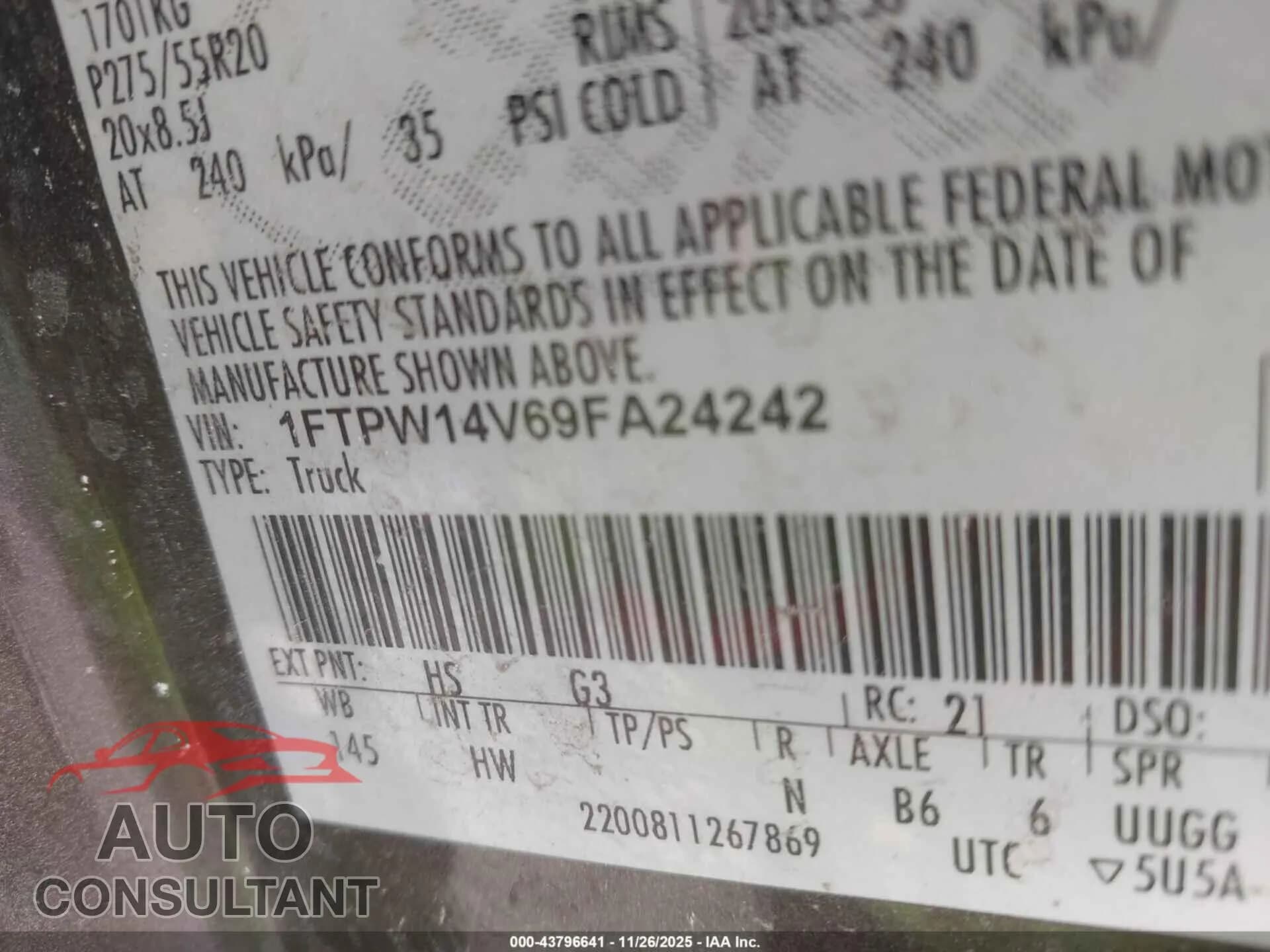 2009 FORD F-150 Damaged VIN 1FTPW14V69FA24242 – trunk area 2009 FORD F-150 Damaged VIN 1FTPW14V69FA24242 – trunk area