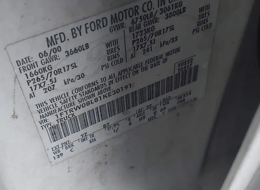 2001 FORD F-150 Used VIN 1FTRW08L81KE30191 – front exterior 2001 FORD F-150 Used VIN 1FTRW08L81KE30191 – front exterior