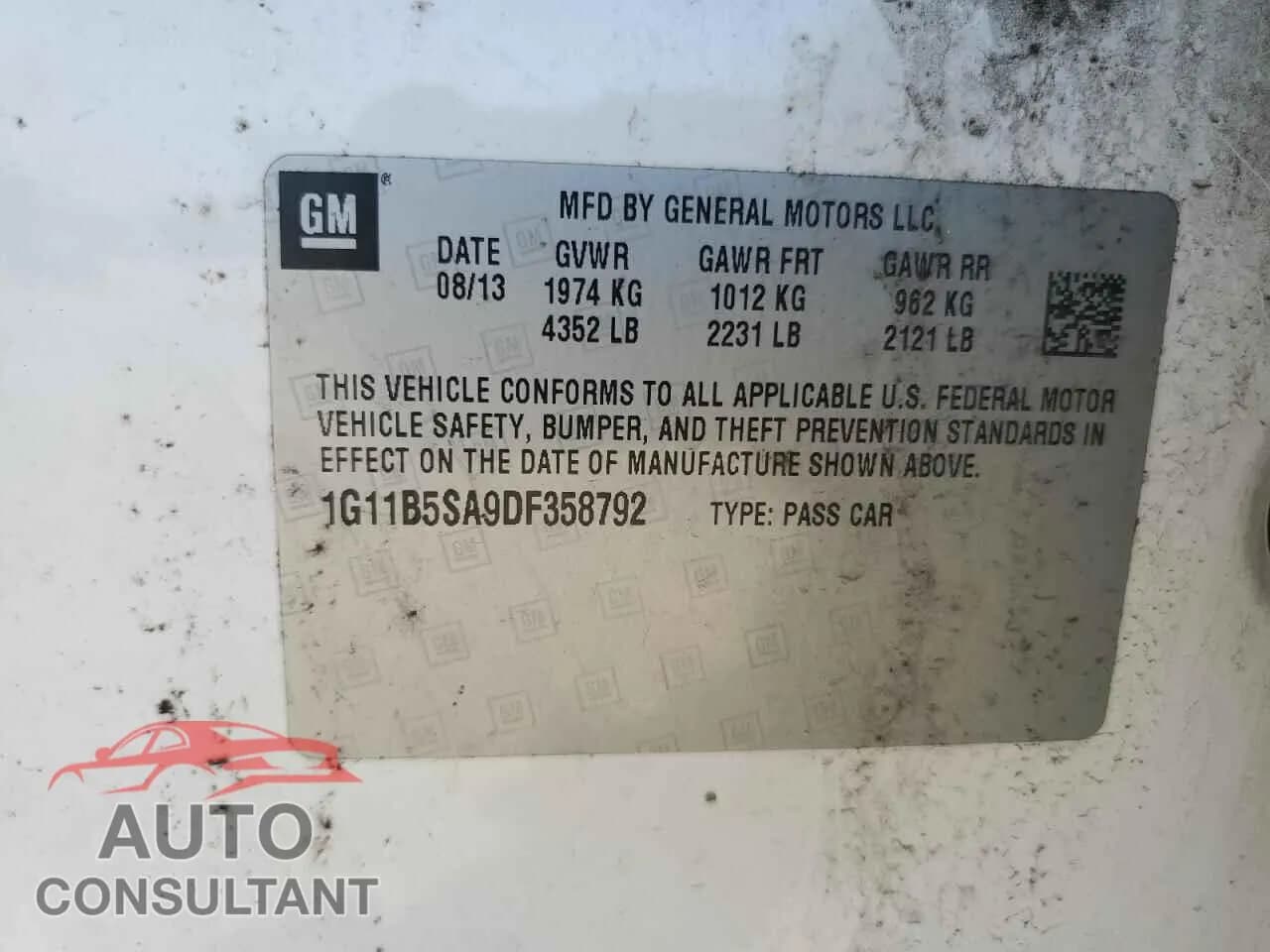 2013 CHEVROLET MALIBU Damaged VIN 1G11B5SA9DF358792 – photo 12 2013 CHEVROLET MALIBU Damaged VIN 1G11B5SA9DF358792 – photo 12