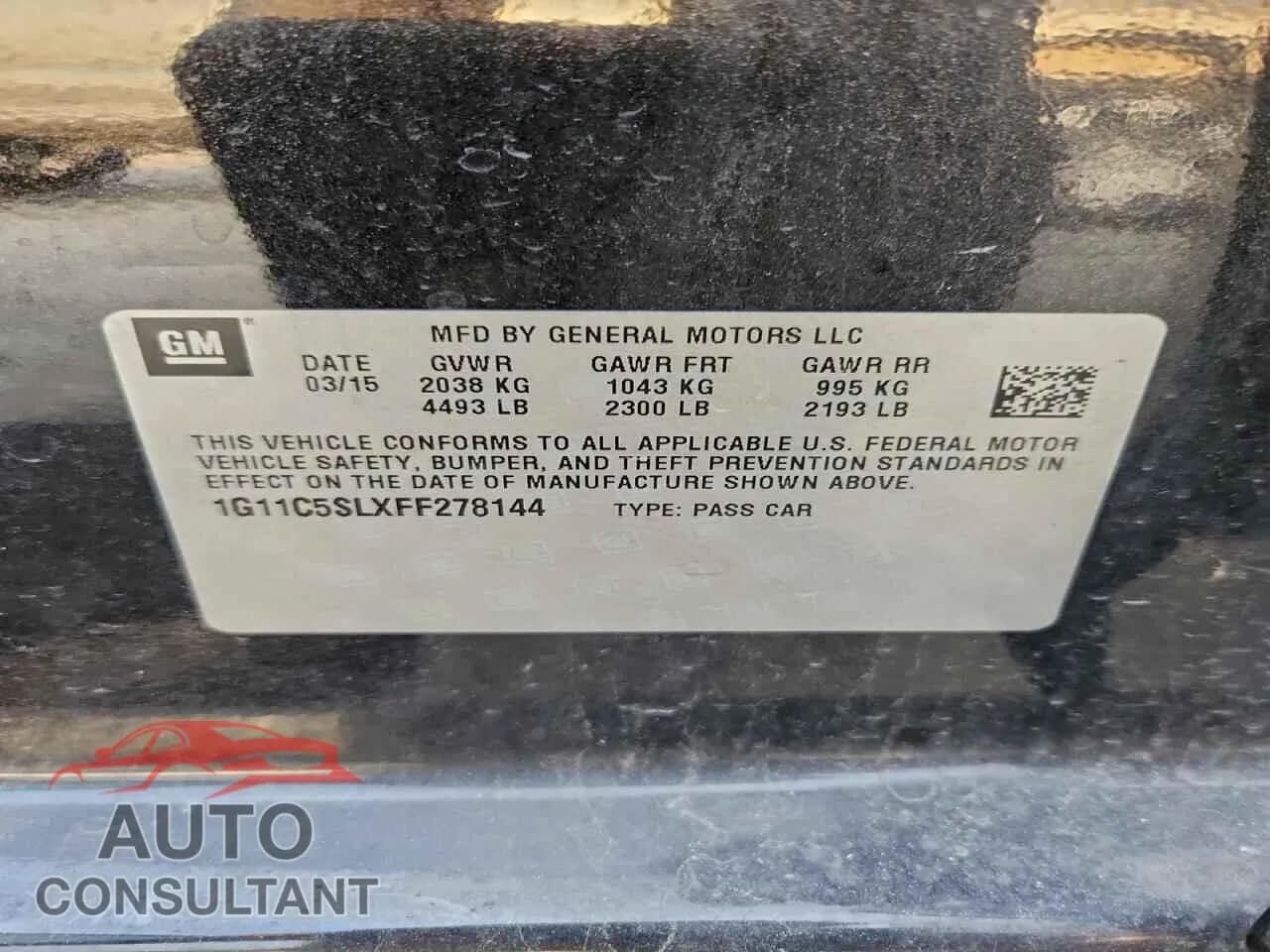 2015 CHEVROLET MALIBU Damaged VIN 1G11C5SLXFF278144 – photo 12 2015 CHEVROLET MALIBU Damaged VIN 1G11C5SLXFF278144 – photo 12