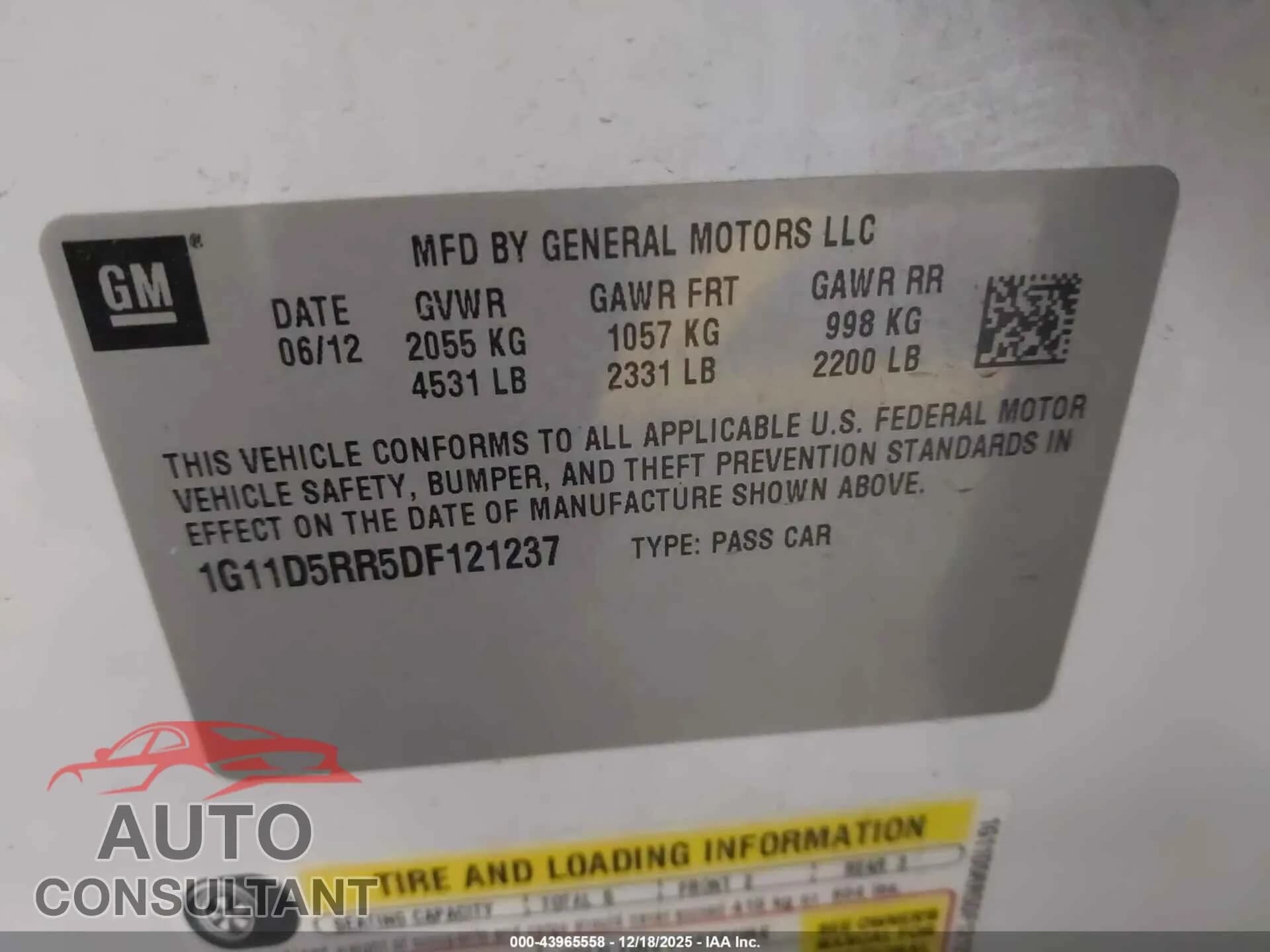 2013 CHEVROLET MALIBU Damaged VIN 1G11D5RR5DF121237 – trunk area 2013 CHEVROLET MALIBU Damaged VIN 1G11D5RR5DF121237 – trunk area