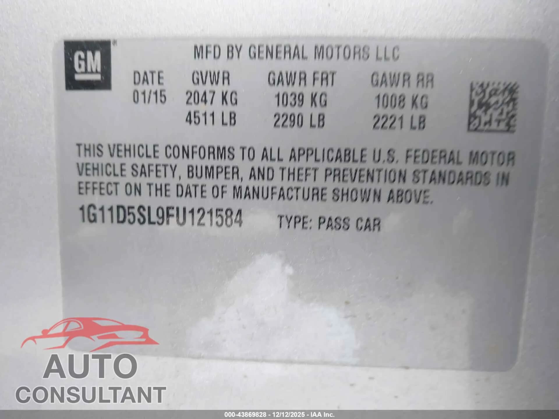 2015 CHEVROLET MALIBU Damaged VIN 1G11D5SL9FU121584 – trunk area 2015 CHEVROLET MALIBU Damaged VIN 1G11D5SL9FU121584 – trunk area