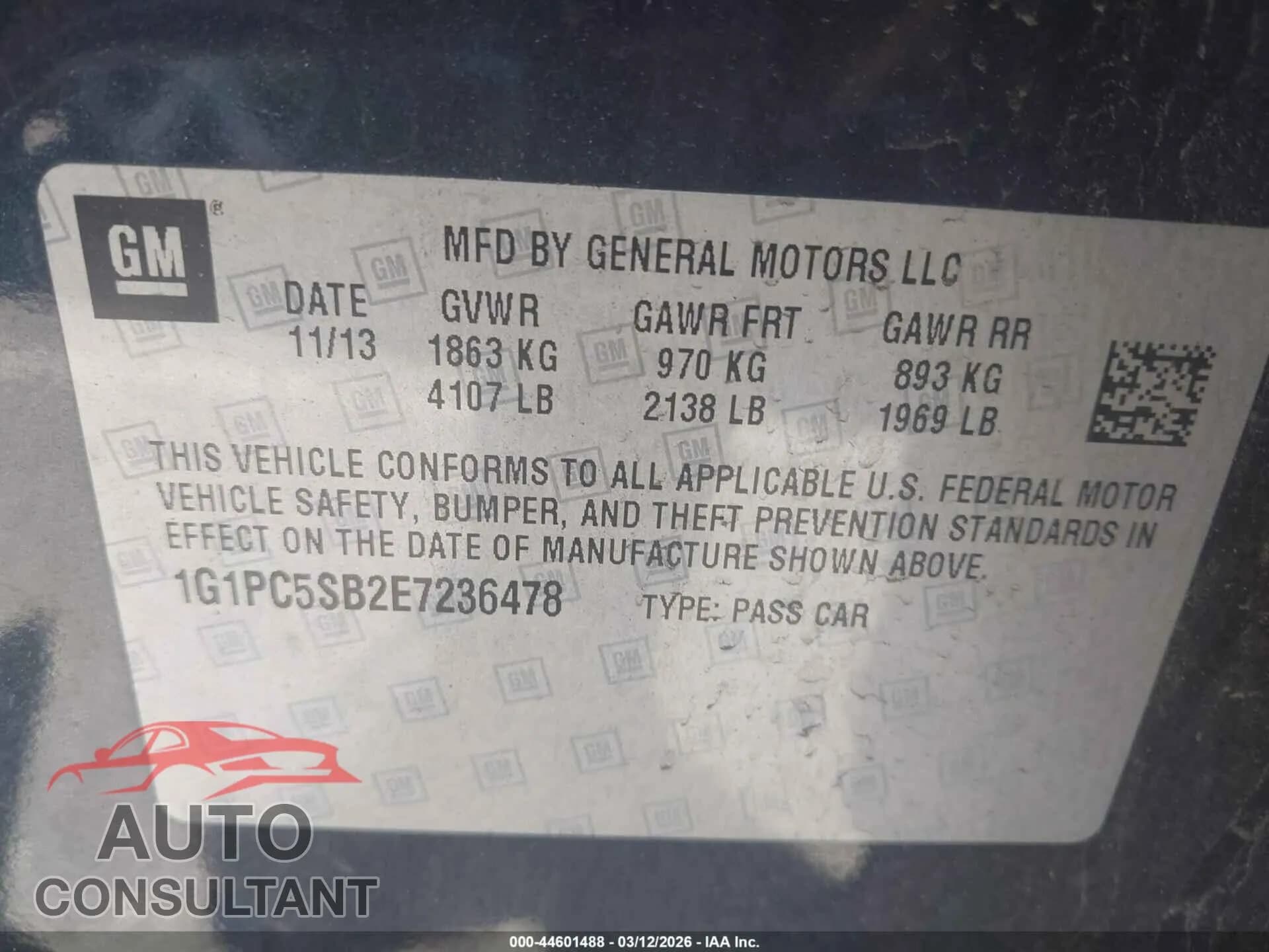 2014 CHEVROLET CRUZE Used VIN 1G1PC5SB2E7236478 – trunk area 2014 CHEVROLET CRUZE Used VIN 1G1PC5SB2E7236478 – trunk area