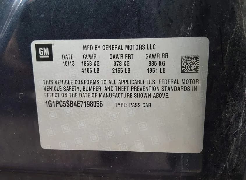 2014 CHEVROLET Cruze Used VIN 1G1PC5SB4E7198056 – odometer reading 2014 CHEVROLET Cruze Used VIN 1G1PC5SB4E7198056 – odometer reading