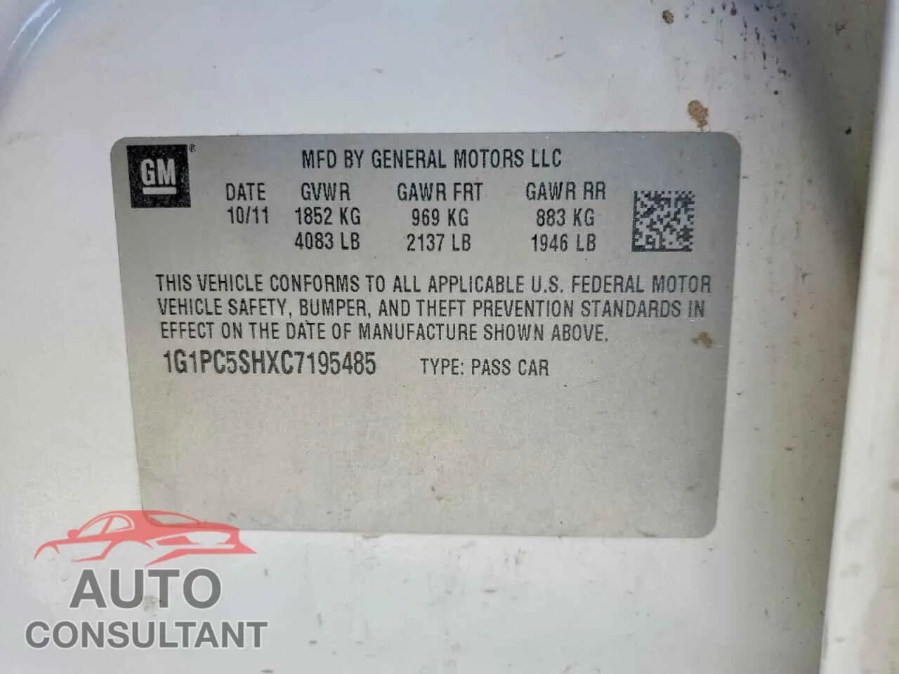 2012 CHEVROLET CRUZE Damaged VIN 1G1PC5SHXC7195485 – photo 12 2012 CHEVROLET CRUZE Damaged VIN 1G1PC5SHXC7195485 – photo 12