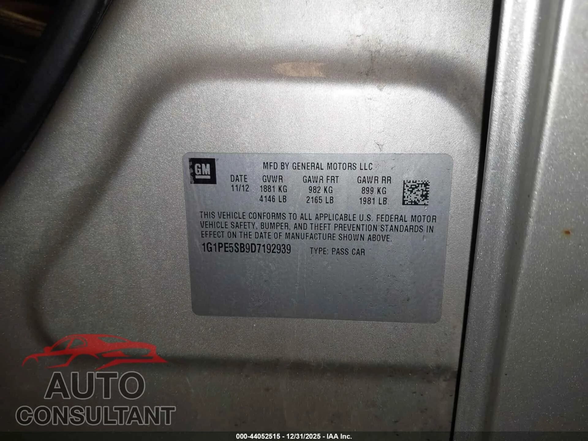 2013 CHEVROLET CRUZE Damaged VIN 1G1PE5SB9D7192939 – trunk area 2013 CHEVROLET CRUZE Damaged VIN 1G1PE5SB9D7192939 – trunk area