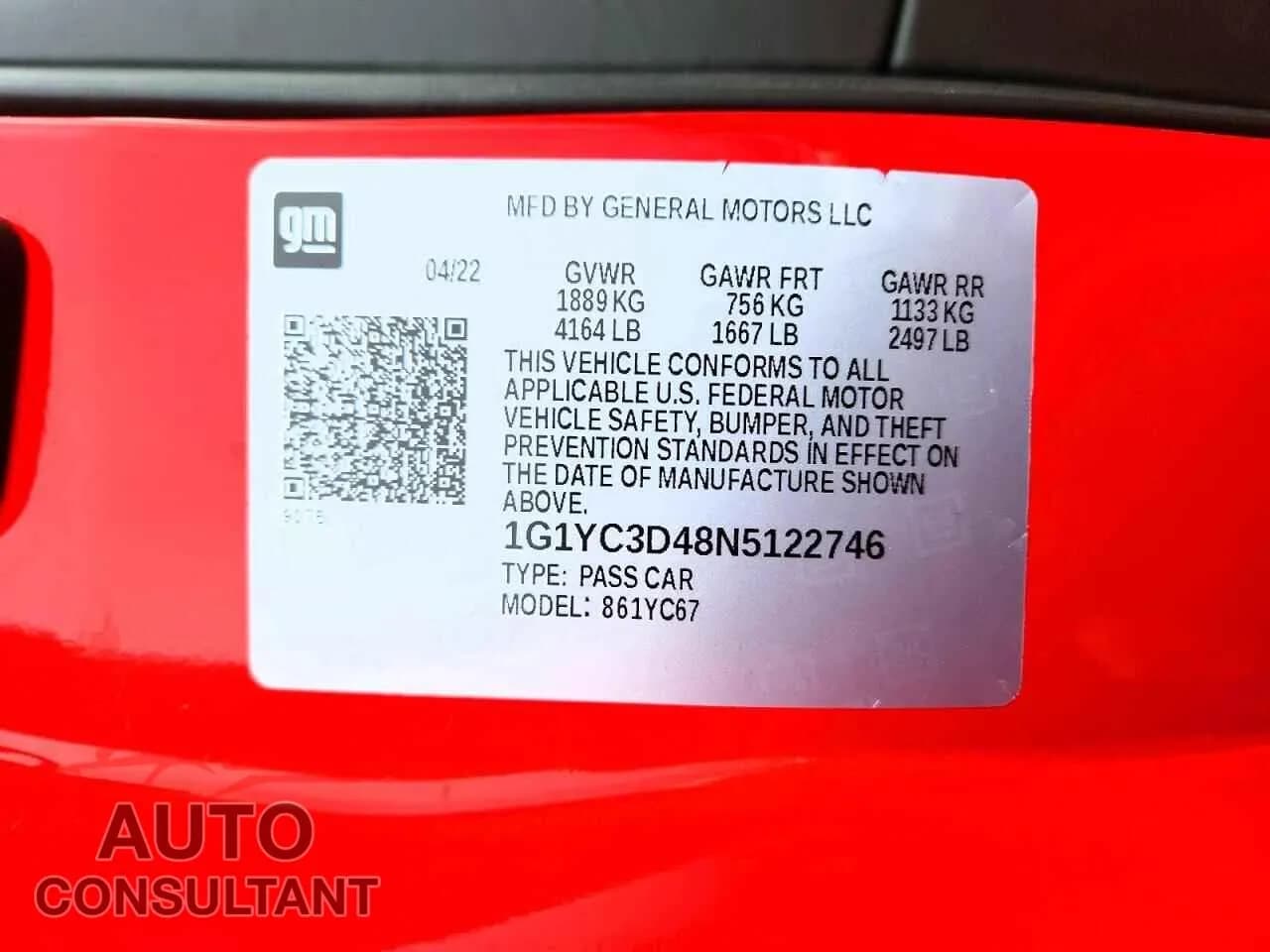 2022 CHEVROLET CORVETTE Damaged VIN 1G1YC3D48N5122746 – photo 13 2022 CHEVROLET CORVETTE Damaged VIN 1G1YC3D48N5122746 – photo 13