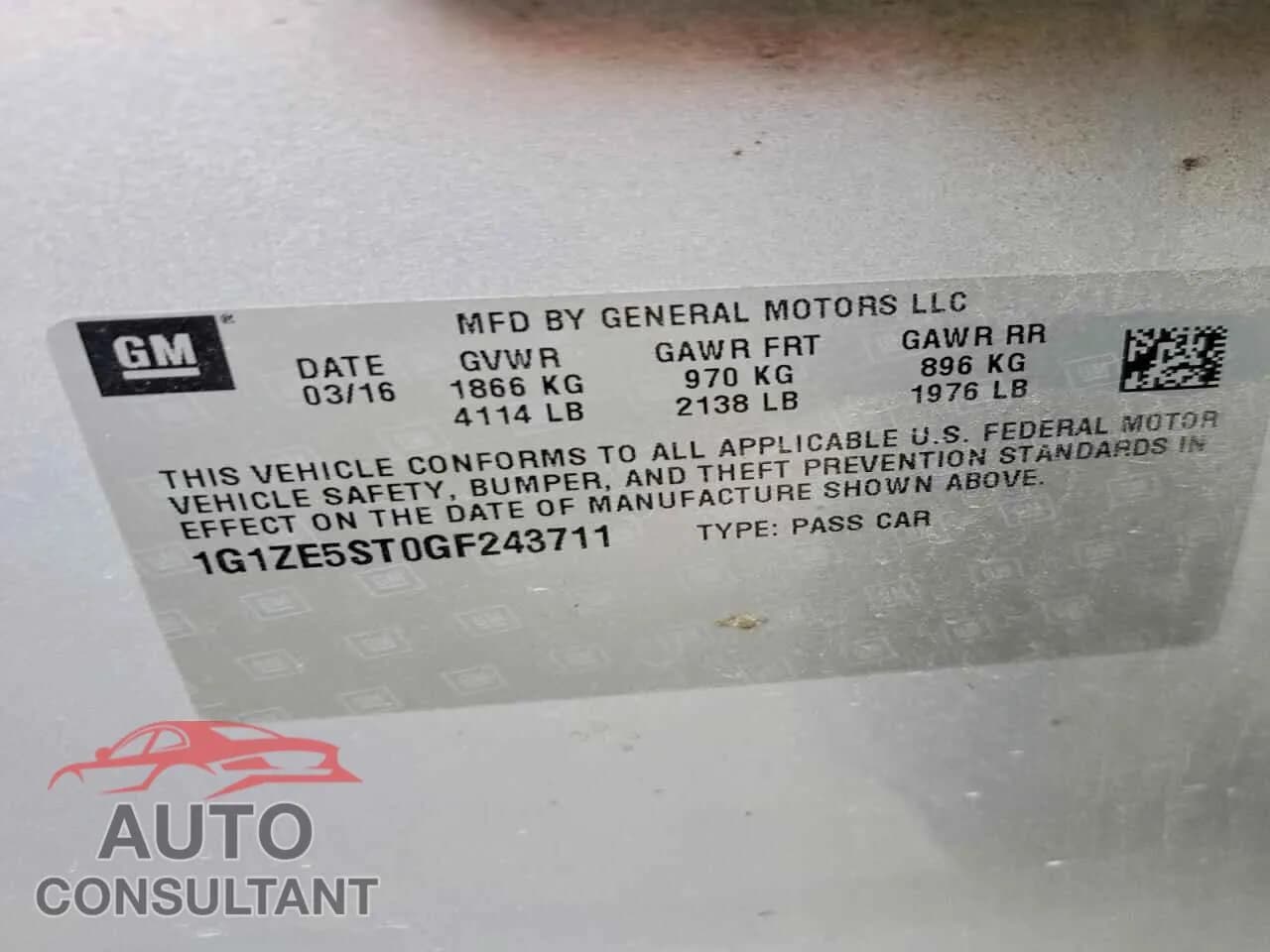 2016 CHEVROLET MALIBU Damaged VIN 1G1ZE5ST0GF243711 – photo 12 2016 CHEVROLET MALIBU Damaged VIN 1G1ZE5ST0GF243711 – photo 12