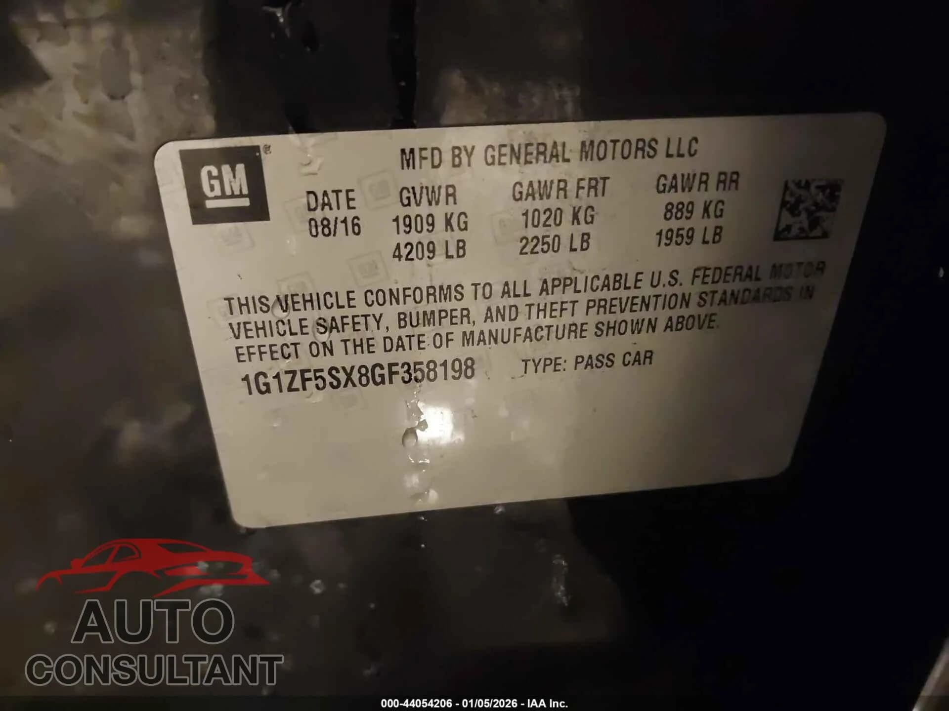 2016 CHEVROLET MALIBU Damaged VIN 1G1ZF5SX8GF358198 – trunk area 2016 CHEVROLET MALIBU Damaged VIN 1G1ZF5SX8GF358198 – trunk area