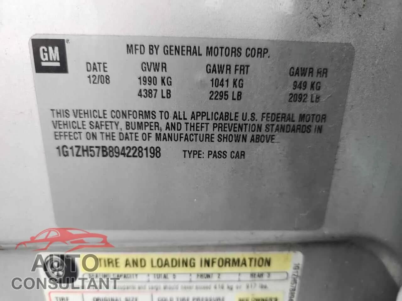 2009 CHEVROLET MALIBU Damaged VIN 1G1ZH57B894228198 – photo 12 2009 CHEVROLET MALIBU Damaged VIN 1G1ZH57B894228198 – photo 12