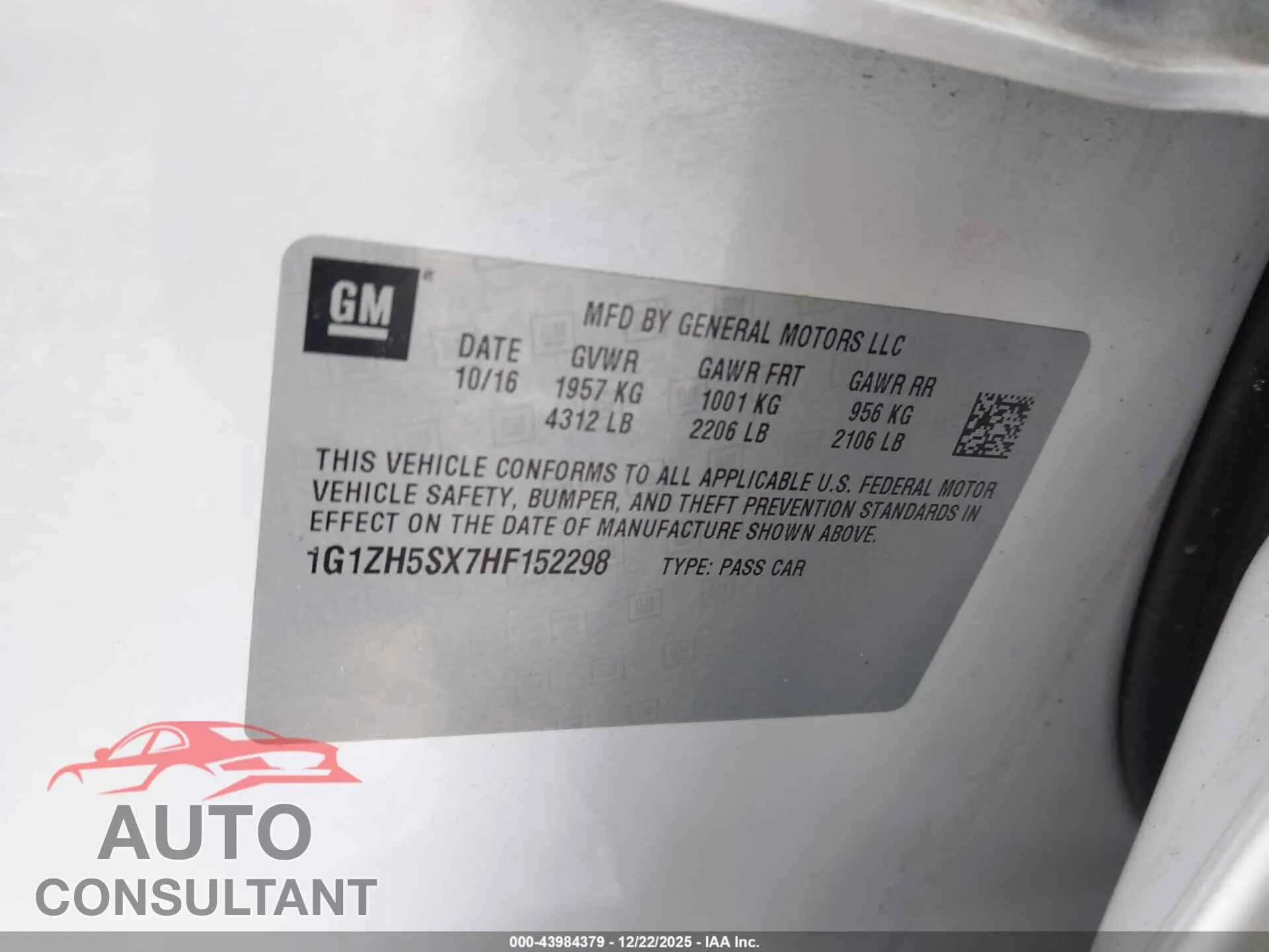 2017 CHEVROLET MALIBU Damaged VIN 1G1ZH5SX7HF152298 – trunk area 2017 CHEVROLET MALIBU Damaged VIN 1G1ZH5SX7HF152298 – trunk area