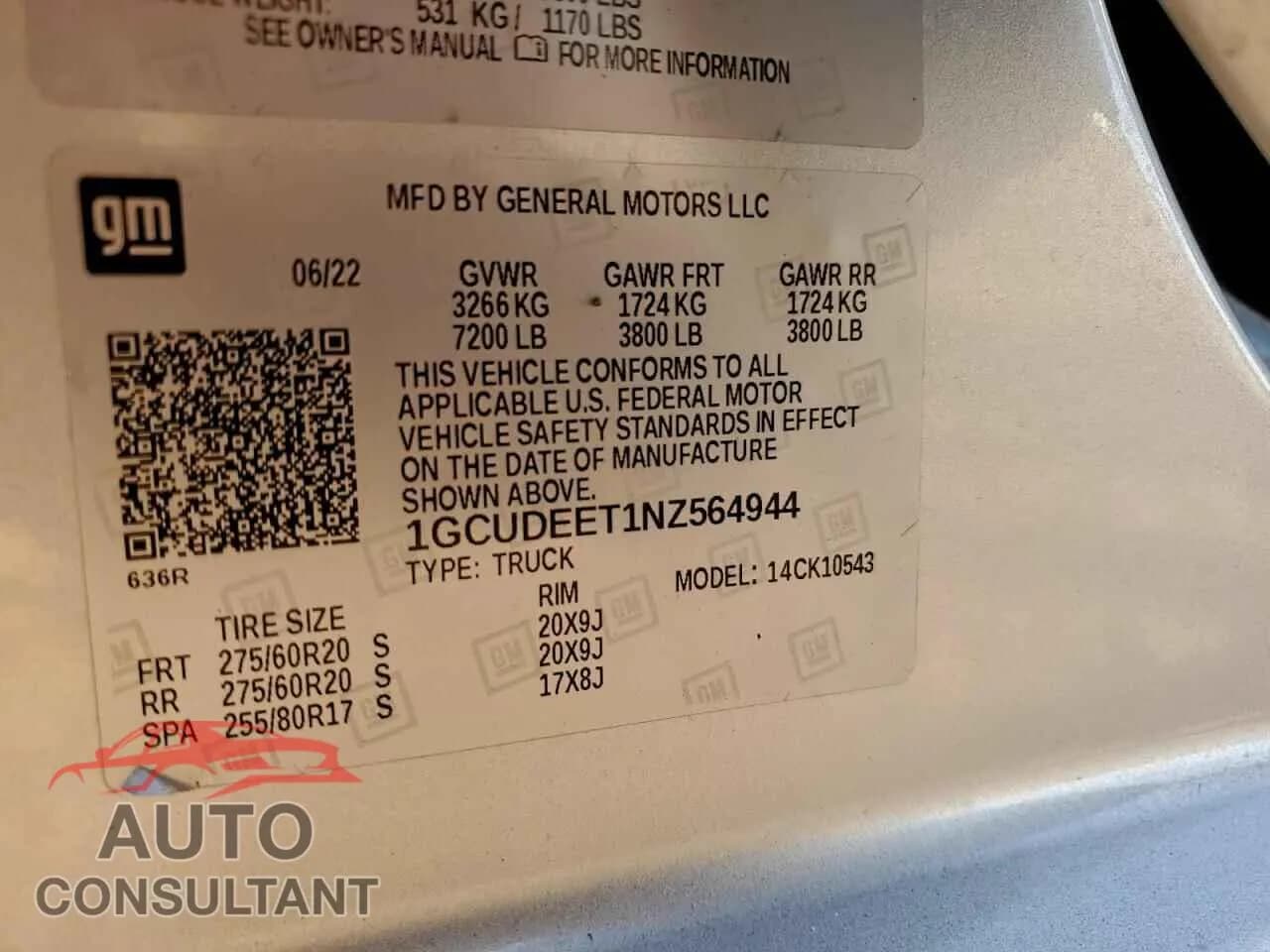 2022 CHEVROLET ALL Models Damaged VIN 1GCUDEET1NZ564944 – photo 12 2022 CHEVROLET ALL Models Damaged VIN 1GCUDEET1NZ564944 – photo 12