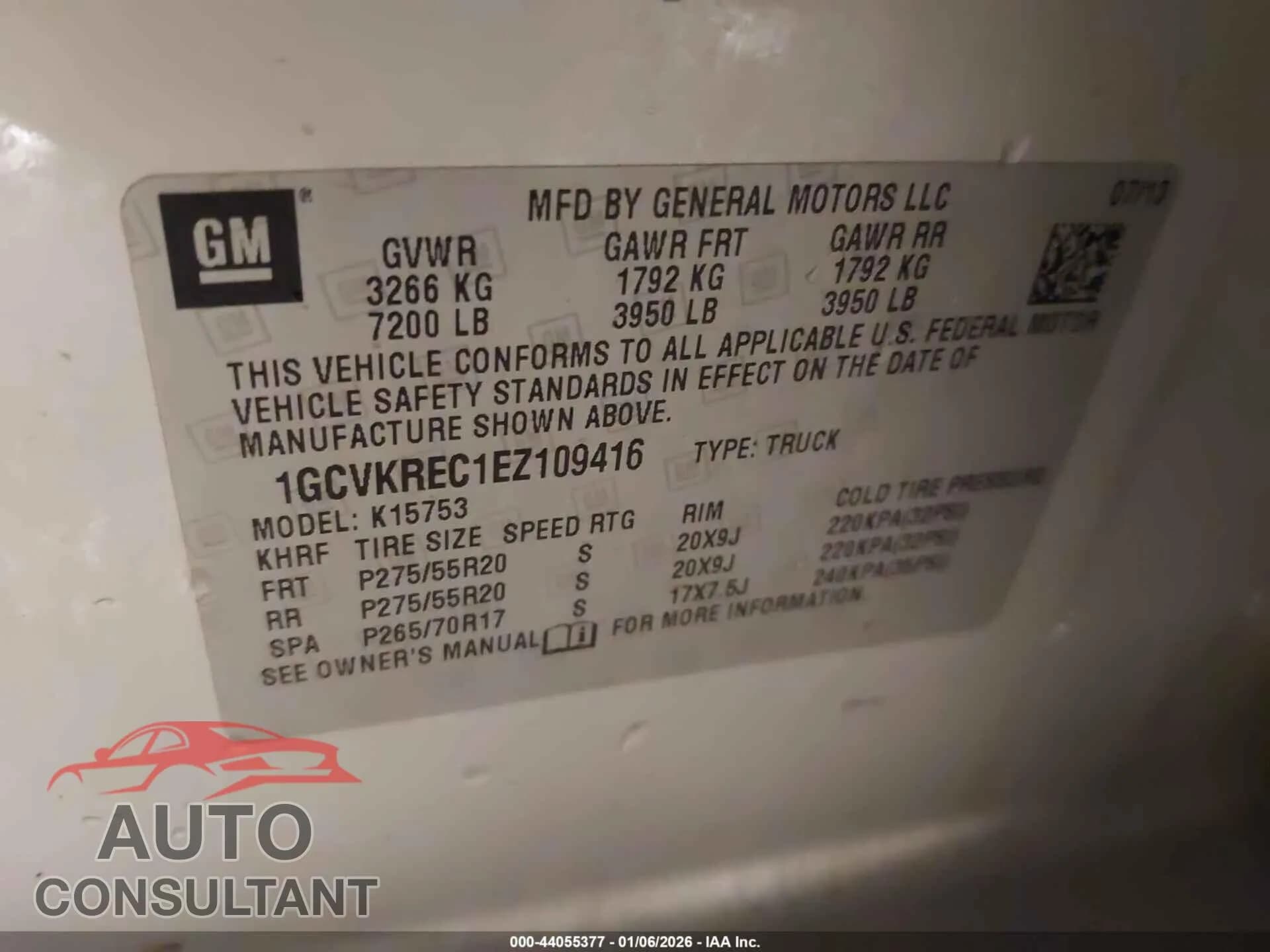 2014 CHEVROLET SILVERADO 1500 Damaged VIN 1GCVKREC1EZ109416 – trunk area 2014 CHEVROLET SILVERADO 1500 Damaged VIN 1GCVKREC1EZ109416 – trunk area