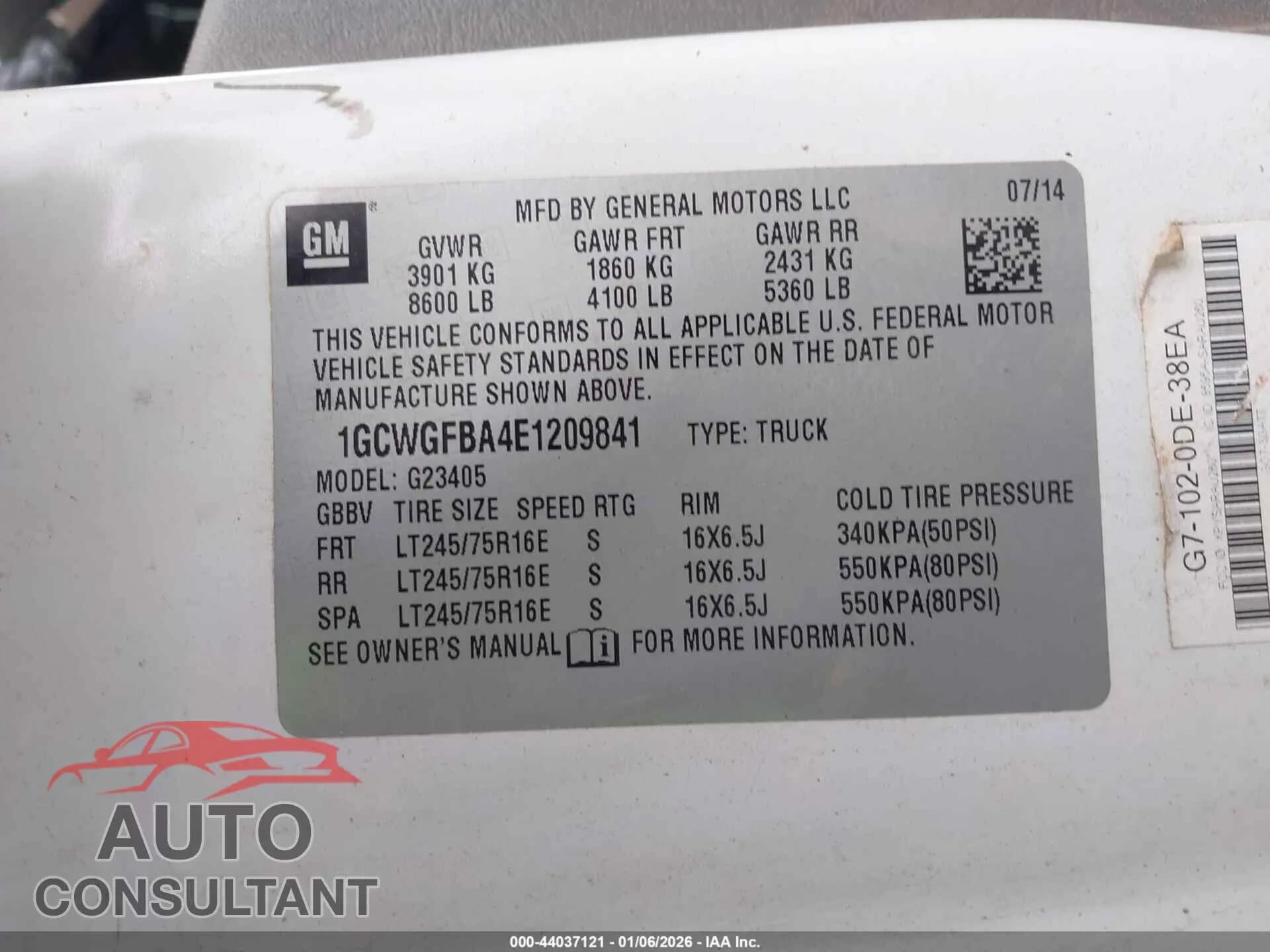 2014 CHEVROLET EXPRESS 2500 Damaged VIN 1GCWGFBA4E1209841 – trunk area 2014 CHEVROLET EXPRESS 2500 Damaged VIN 1GCWGFBA4E1209841 – trunk area