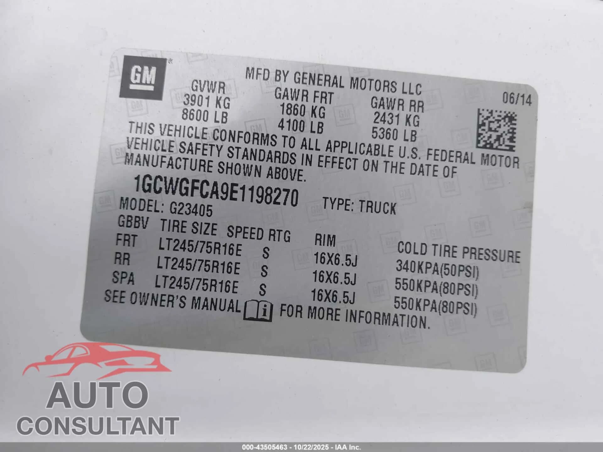 2014 CHEVROLET EXPRESS 2500 Damaged VIN 1GCWGFCA9E1198270 – trunk area 2014 CHEVROLET EXPRESS 2500 Damaged VIN 1GCWGFCA9E1198270 – trunk area